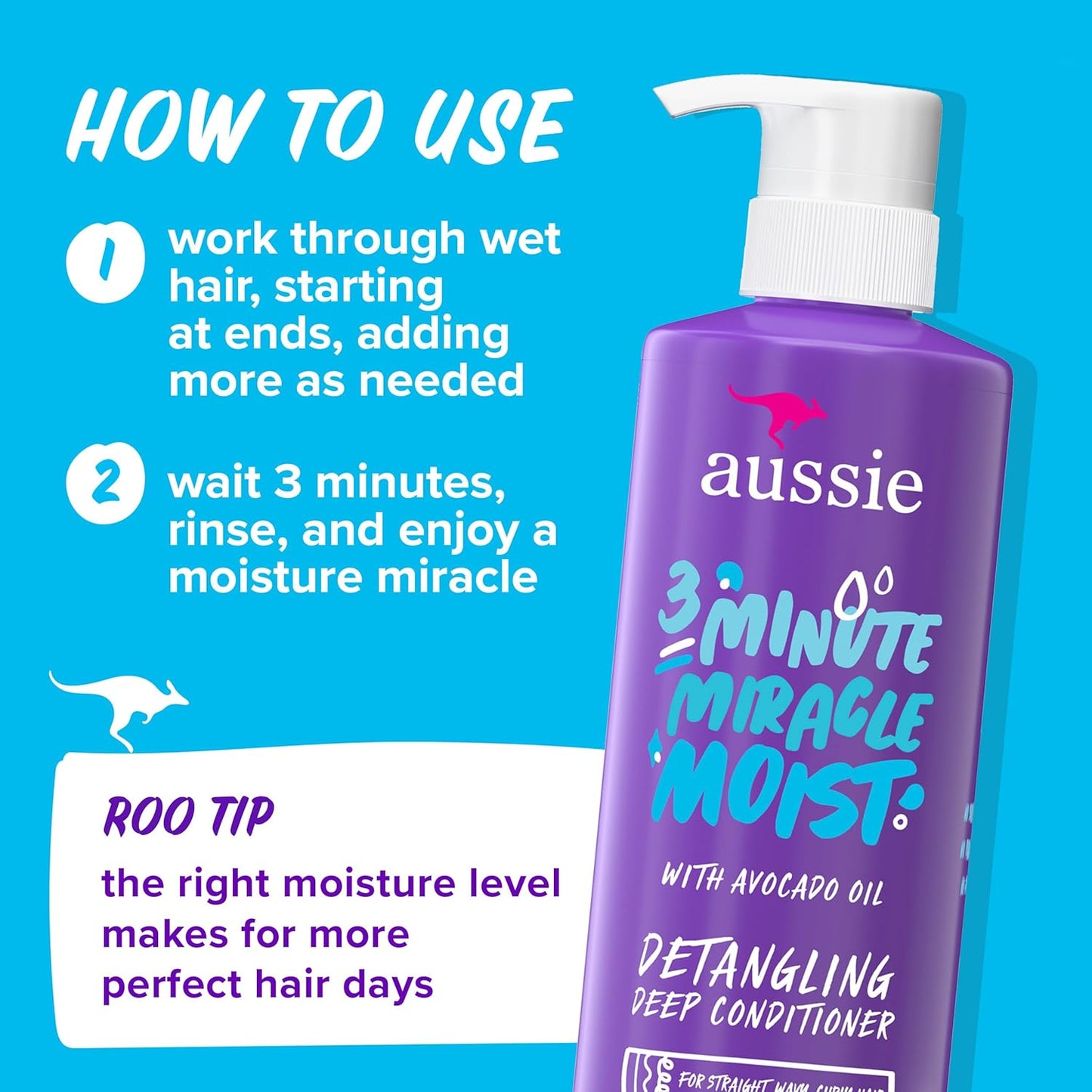 Aussie Miracle Moist Shampoo & Conditioner Set - Deep Moisturizing with Avocado & Jojoba Oil | 3 Pack, 68.4 Fl Oz