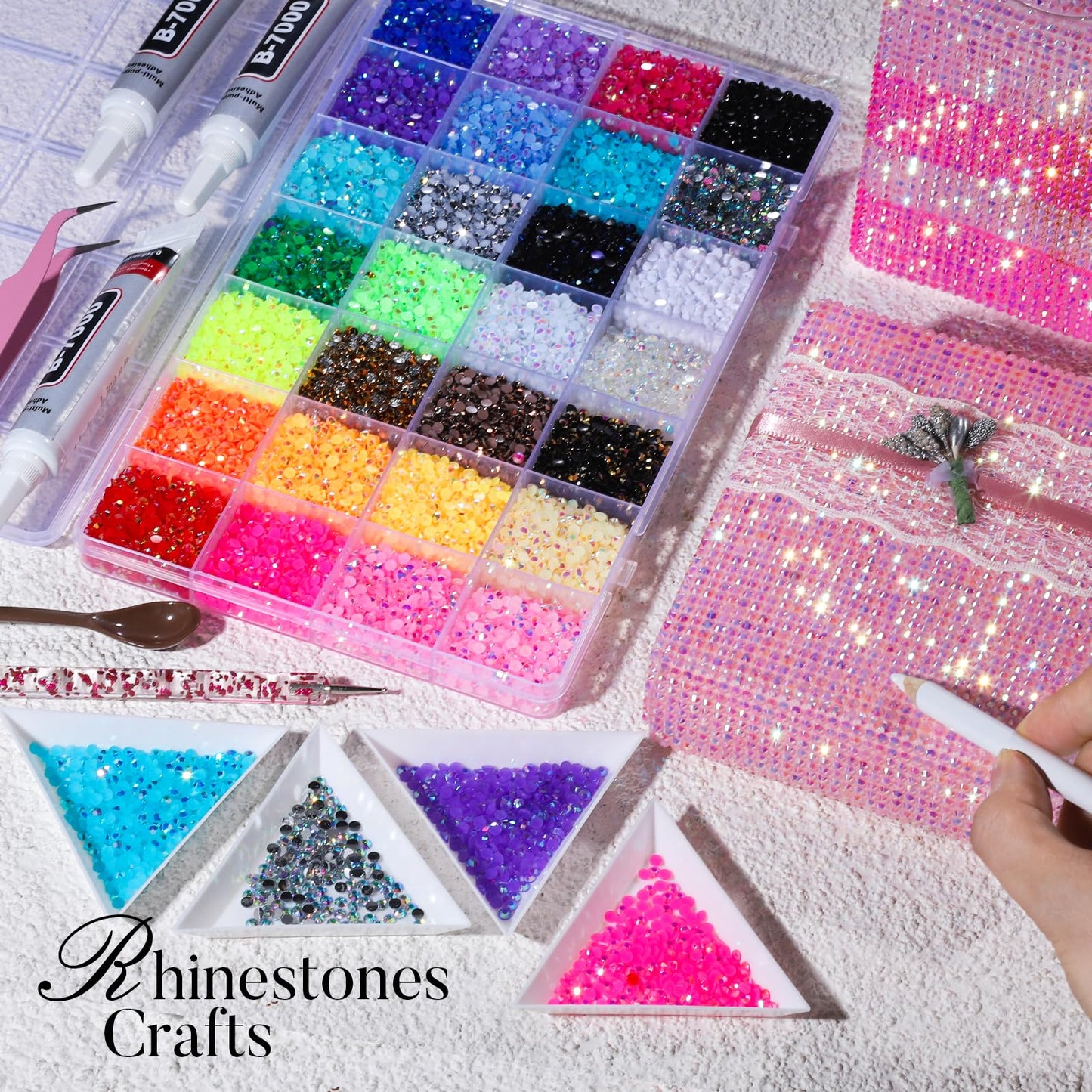 Teenitor Bedazzling Kit 28 Colors Rhinestones Kit, 30000Pcs Flatback Rhinestones for Bedazzling Gems with 3Pcs B7000 Jewelry Glue and Resin Rhinestone Tools for Nail Art Diamond Art Crafts DIY