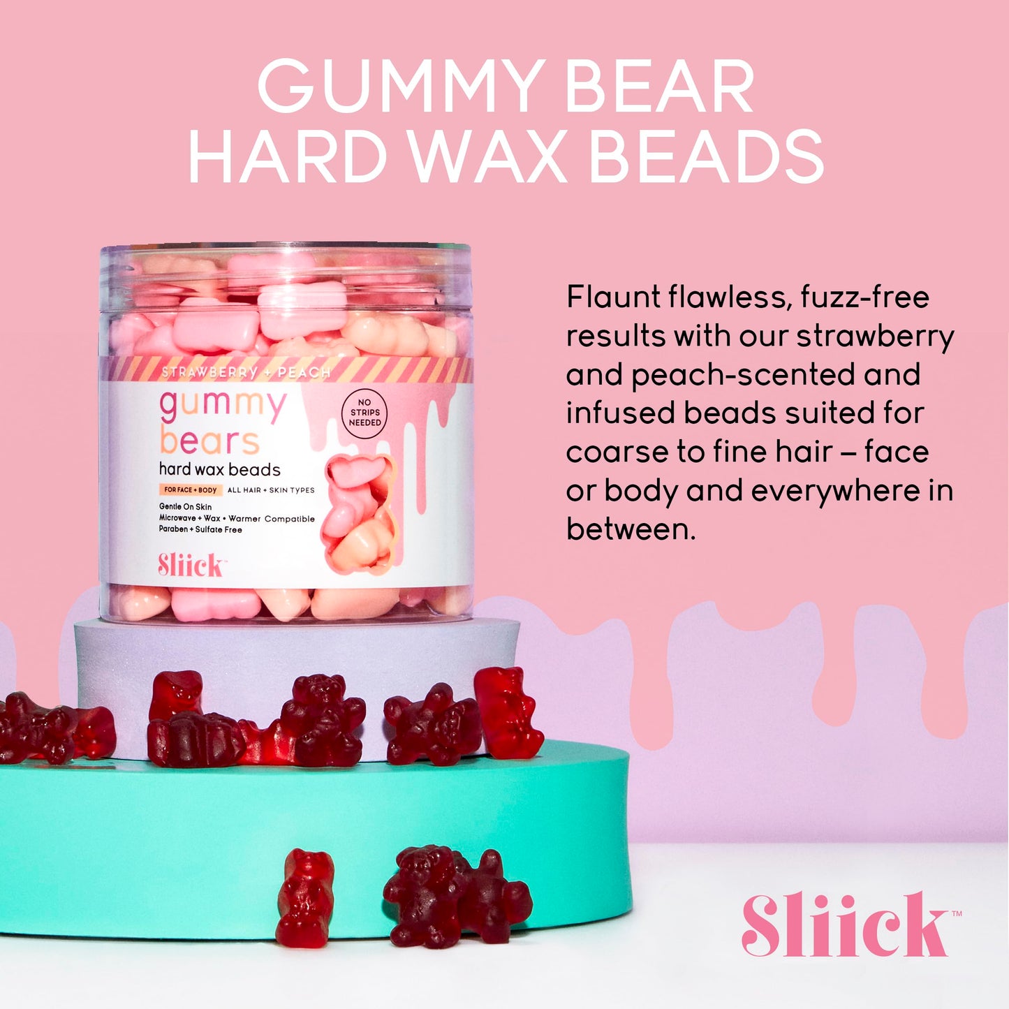 Sliick Hard Wax Beads for Hair Removal, Gummy Bears – Stripless Wax Beads for Face, Body & Sensitive Skin, 8 oz
