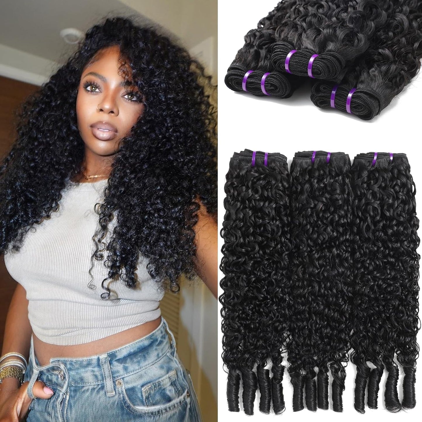 Burmese Curly Hair Bundles - 100% Unprocessed Virgin Remy Hair | 20, 22, 24 Inch Natural Color Extensions for Women