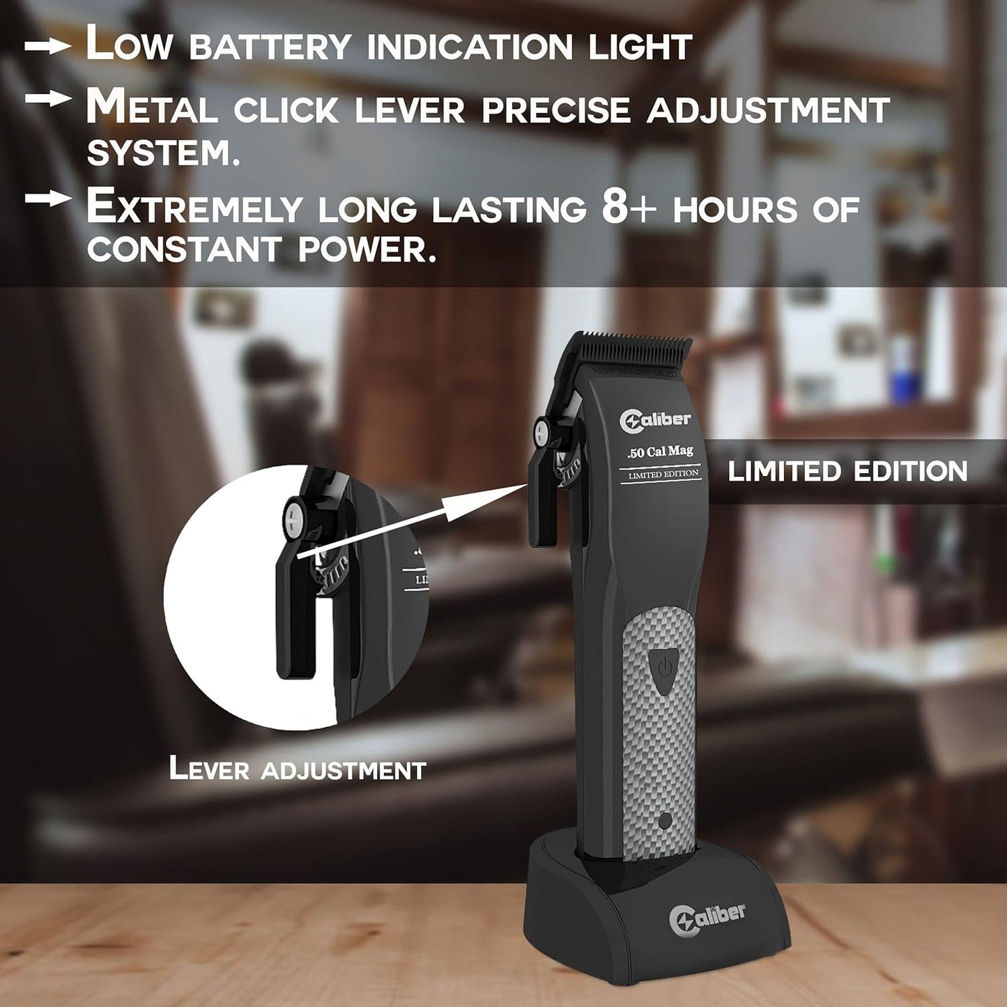 Caliber Pro .50 Cal Clipper - Rechargeable Hair Grooming Tool | Ultra Low Noise, 8+ Hours Power, Easy Zero Gap Cut - Black