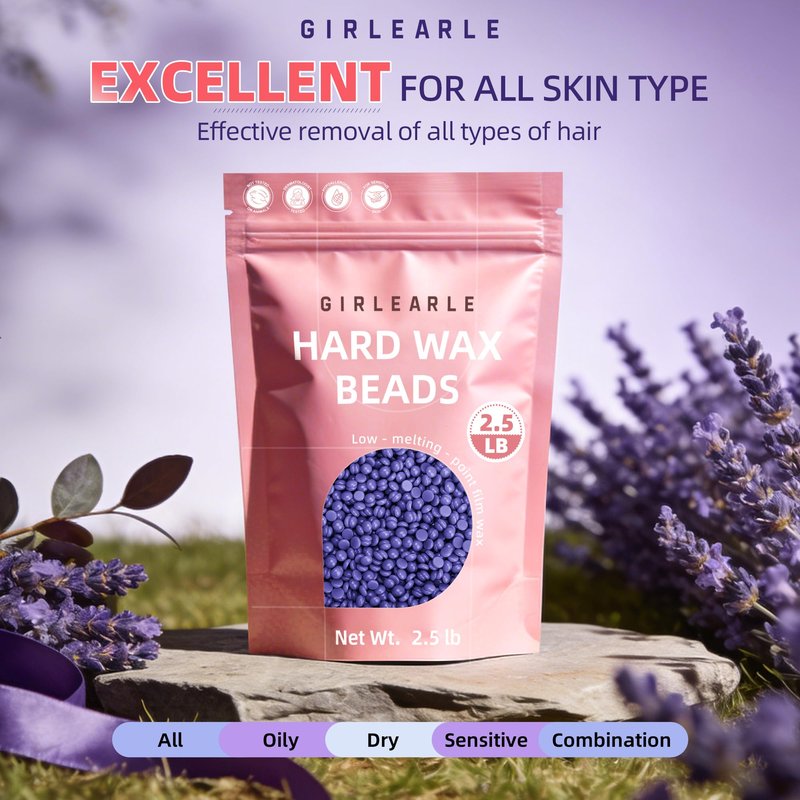 GIRLEARLE 2.5lb Wax Beads for Hair Removal, Brazilian Bikini Hard Wax for Sensitive Skin, Hard Wax beads Perfect for Full Body Eyebrow, Facial, Beard and Underarms at Home for Women and Men (Lavender)