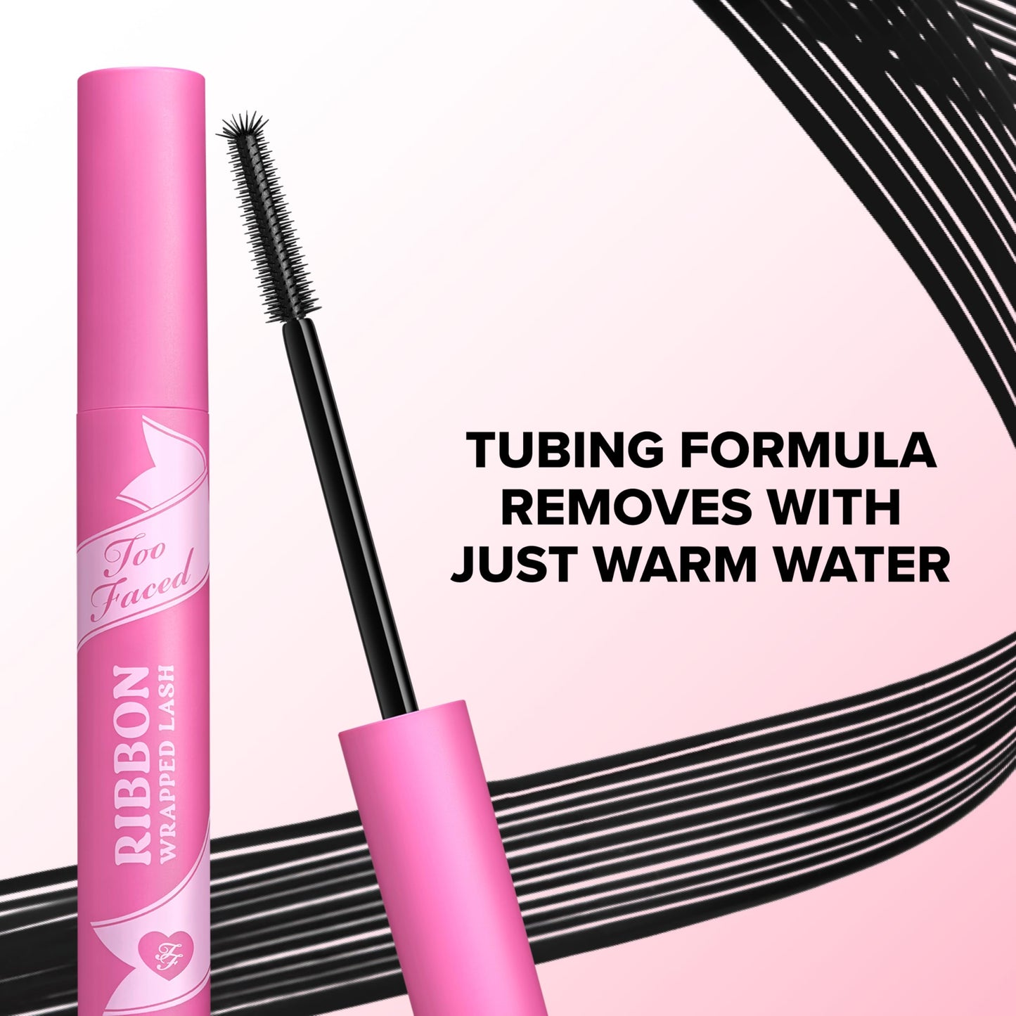 Too Faced Ribbon Wrapped Lash Mascara | Extreme-Length Tubing Mascara + 24-Hour Volume & Curl | Flake-Resistant, Smudge-Proof, Clump-Free Formula, Lash Extension Effect, Black, Travel Size, 0.16 Fl Oz