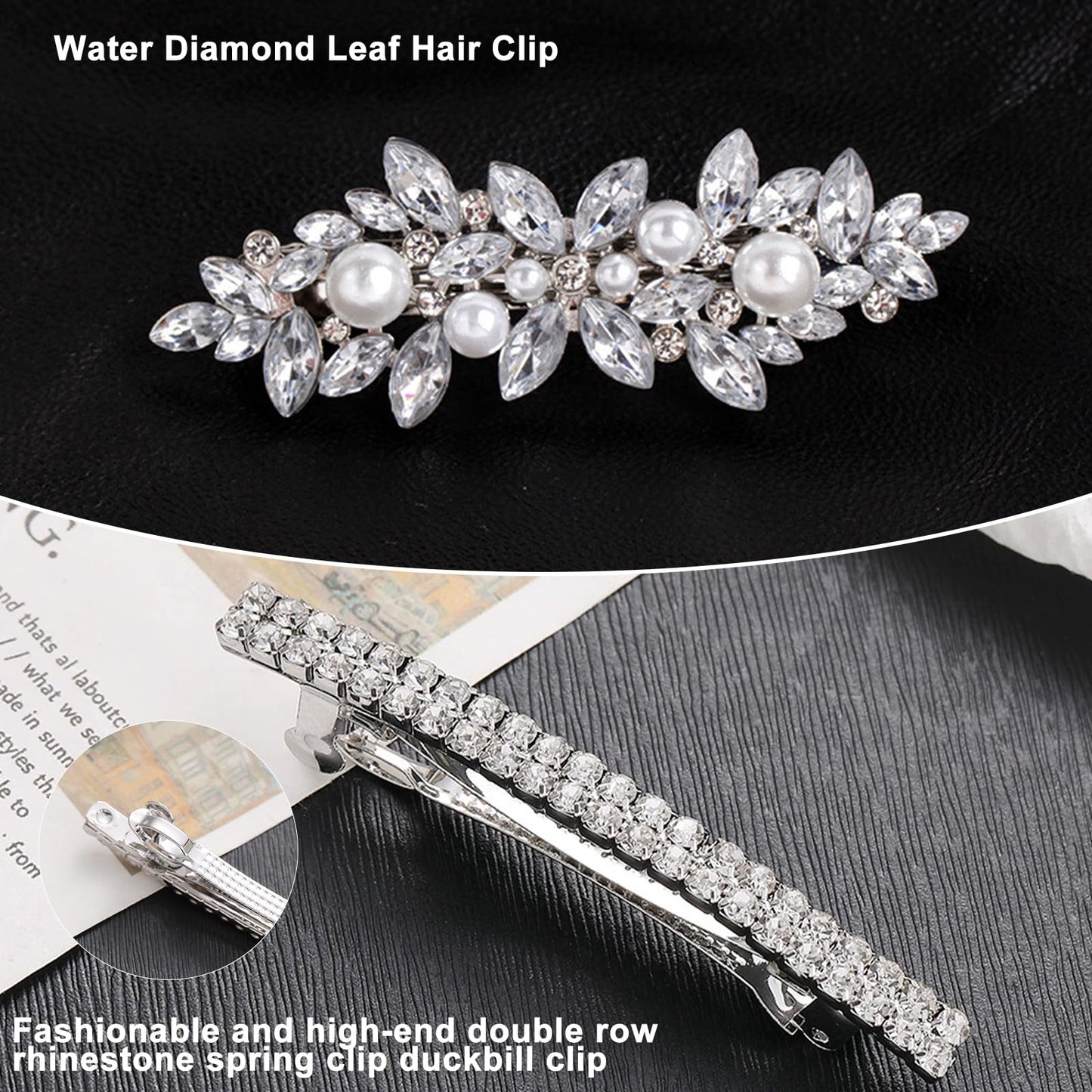 4pcs Rhinestone Hair Barrettes for Women Leaf Wedding Hair Pins Crystal Bobby Pins Silver Bridal Hairpin Clips for Brides Bridesmaids Flower Girls