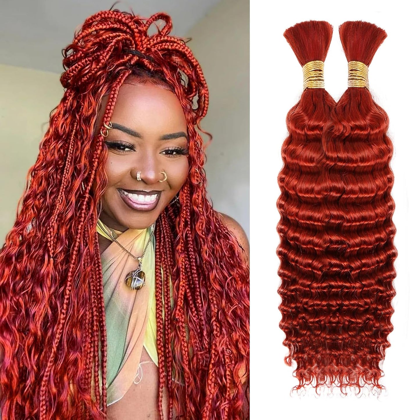 Human Braiding Hair - 14 Inch Ombre Highlight Deep Wave Bulk Extensions | Curly Bundles for Knotless Braids (4/27)