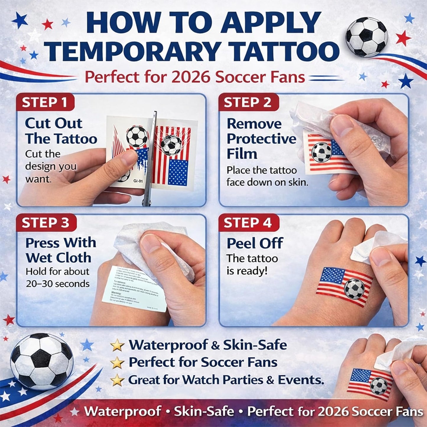 Soccer Fan Accessories Kit - Headband, Face Paint, 10 Temporary Tattoos & Game Day Essentials