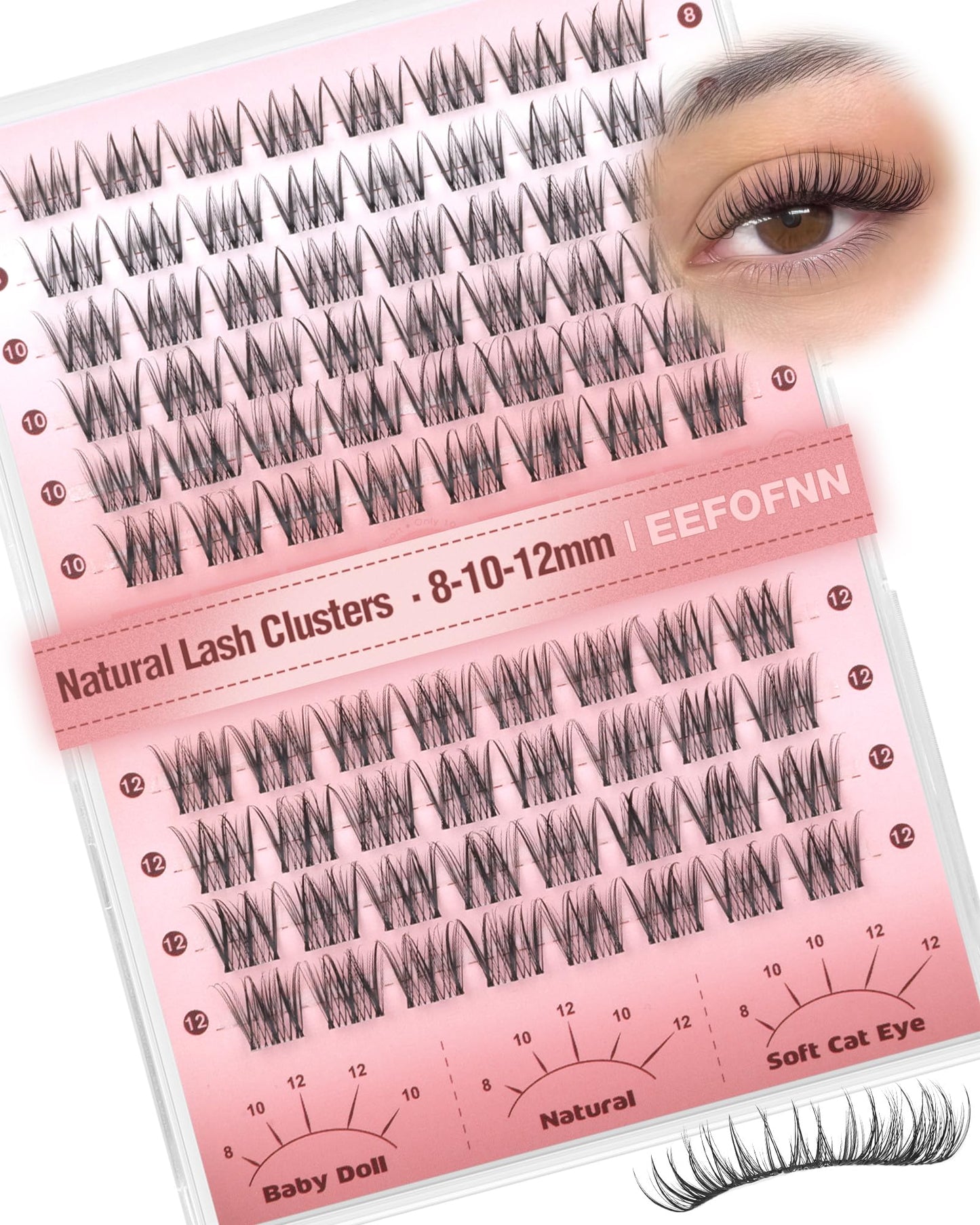 Natural Lash Clusters Short Cluster Eyelash Extensions Wispy Individual Lashes 8-12mm Lash Cluster Clear Band Clusters Lashes Natural Look DIY Eyelash Extension Pestañas Postizas Naturales