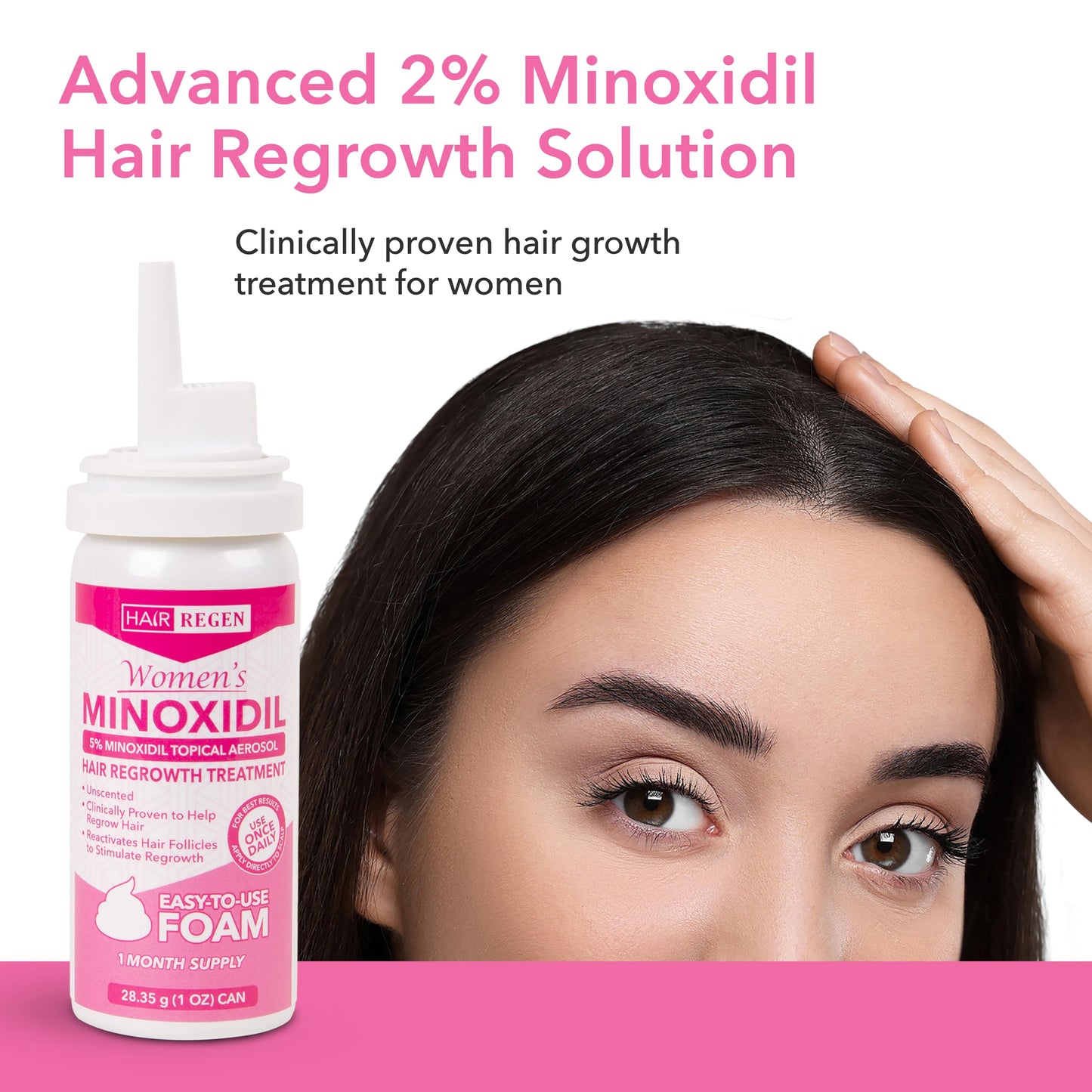 Hair Regen Minoxidil Foam for Women 5% Percent - Women's Hair Growth Treatment for Her - Topical Foaming Minoxidil for Women - Great for Hair Regrowth and Reduce Hair Loss - 1 Pack as 1 Month Supply