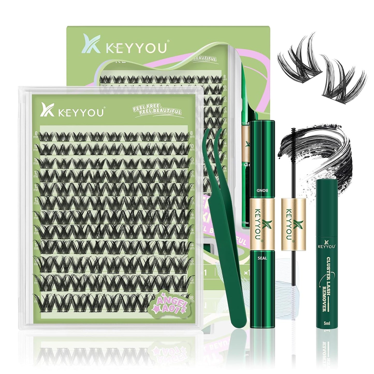 KEYYOU 3D Eyelash Clusters - 280pcs Wispy Volume Lashes | 80D D Curl, 9-18mm Mix