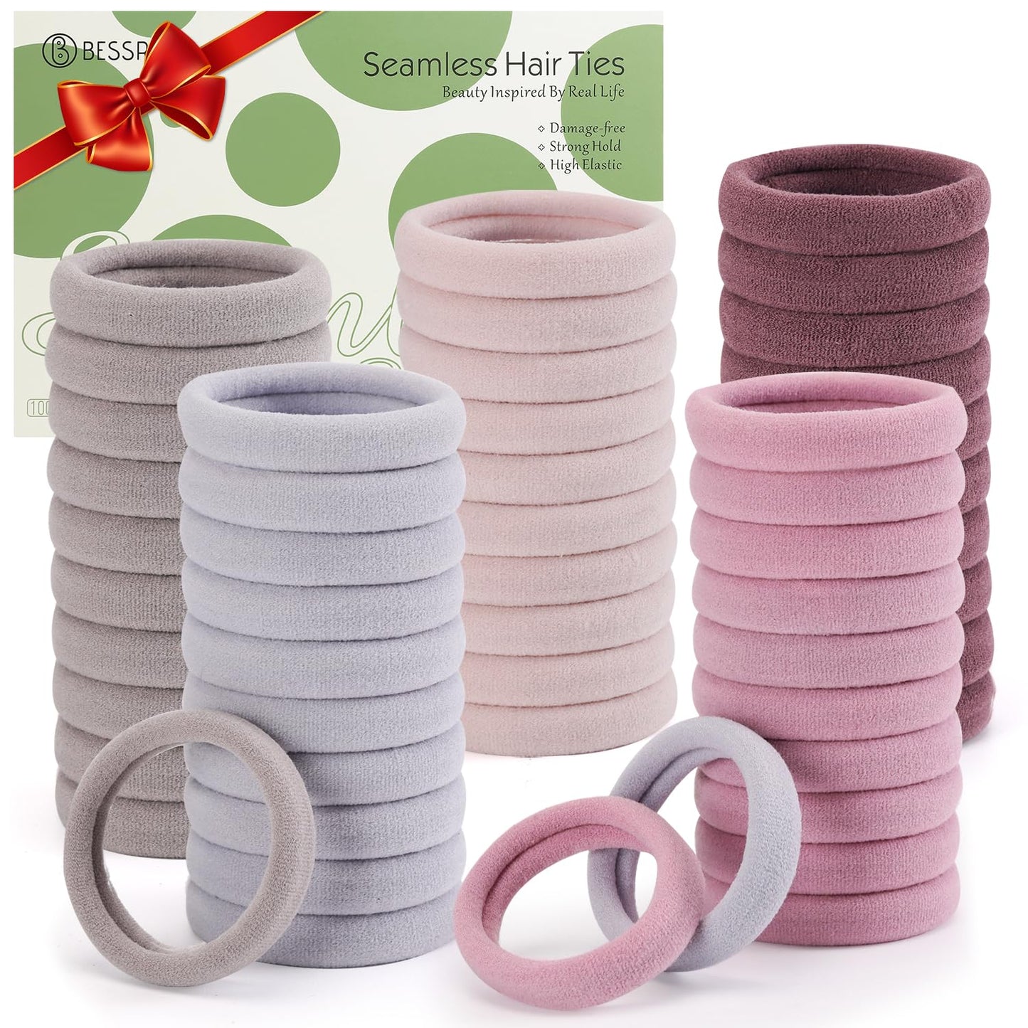 Bessrung 100PCS Seamless Elastic Hair Ties - No Damage Ponytail Holders for All Hair Types | Leopard Print