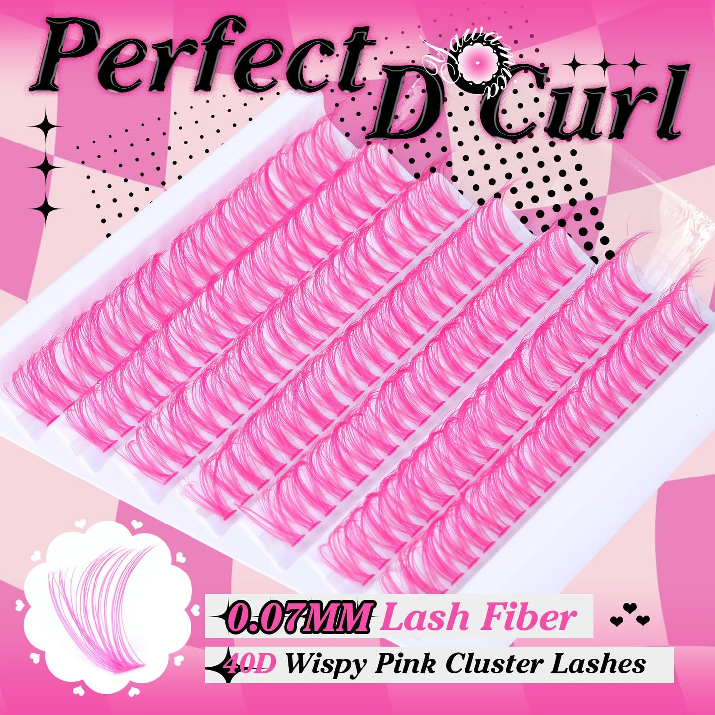 Colored Lash Clusters D Curly Eyelash Extension Pink Individual Lashes 40D 140pcs Colored Cluster Lashes 16mm Pink Eyelash Clusters DIY Lash Extension at Home by Yawamica