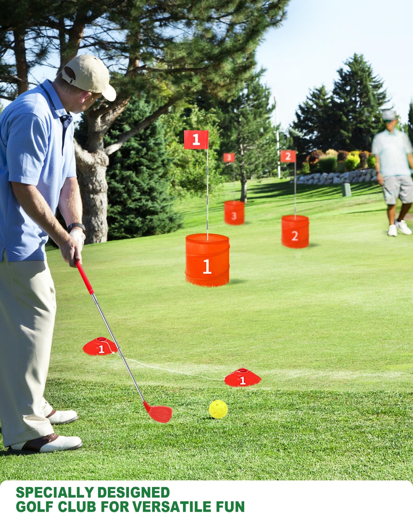 Amosua Backyard Golf Game Set with 2 Pack 36” Stainless Steel Shaft for Play Golf, Balls & Flags Portable Outdoor Chipping Practice Game for Family, Yard Golf Set for Lawn, Park,Camping (6pcsHoles)