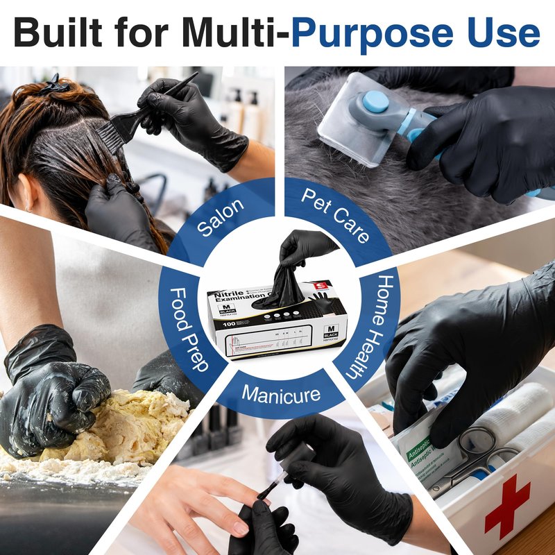 Schneider Medical Nitrile Exam Gloves, 4 Mil Black Gloves Disposable Latex Free Powder Free, Food Safe for Cooking, Food Prep, Clean (100, Medium)