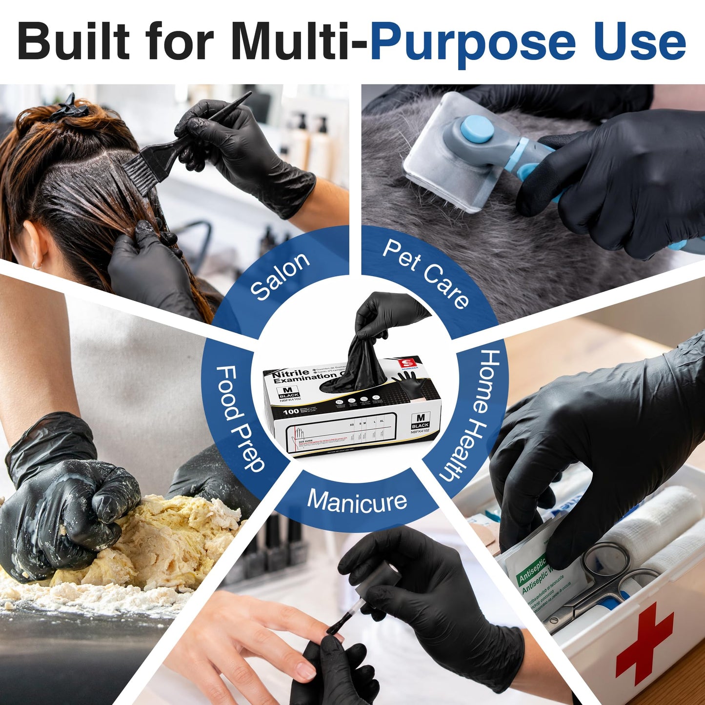 Schneider Medical Nitrile Exam Gloves, Black Latex Free Powder Free Disposable Gloves for Medical, Cooking, Cleaning, and Food Prep (Large, 100)