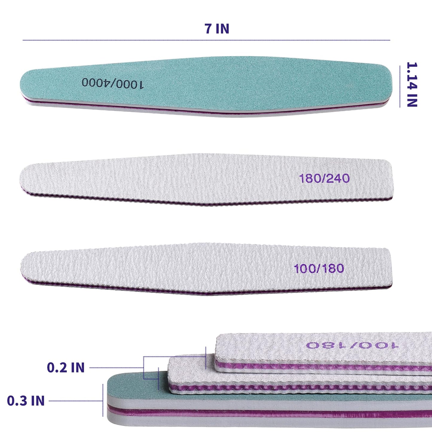 SWEET VIEW 14PCS Nail Files and Buffers Set – Emery Boards for Nails Including 100/180, 180/240 Nail File and 1000/4000 Buffer Block for High Shine, Nail Care for Acrylic, Gel & Natural Nails