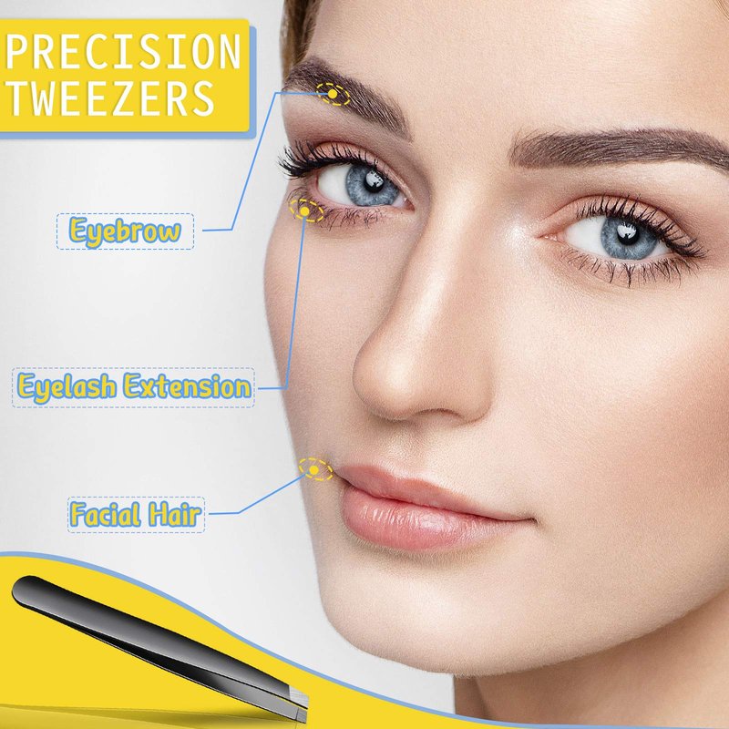 Mudder 24 Pieces Eyebrow Tweezers Bulk Stainless Steel Slanted Tip Precision Tweezers for Facial Hair, Blackhead and Tick Remover, Men and Women Professional(Black)