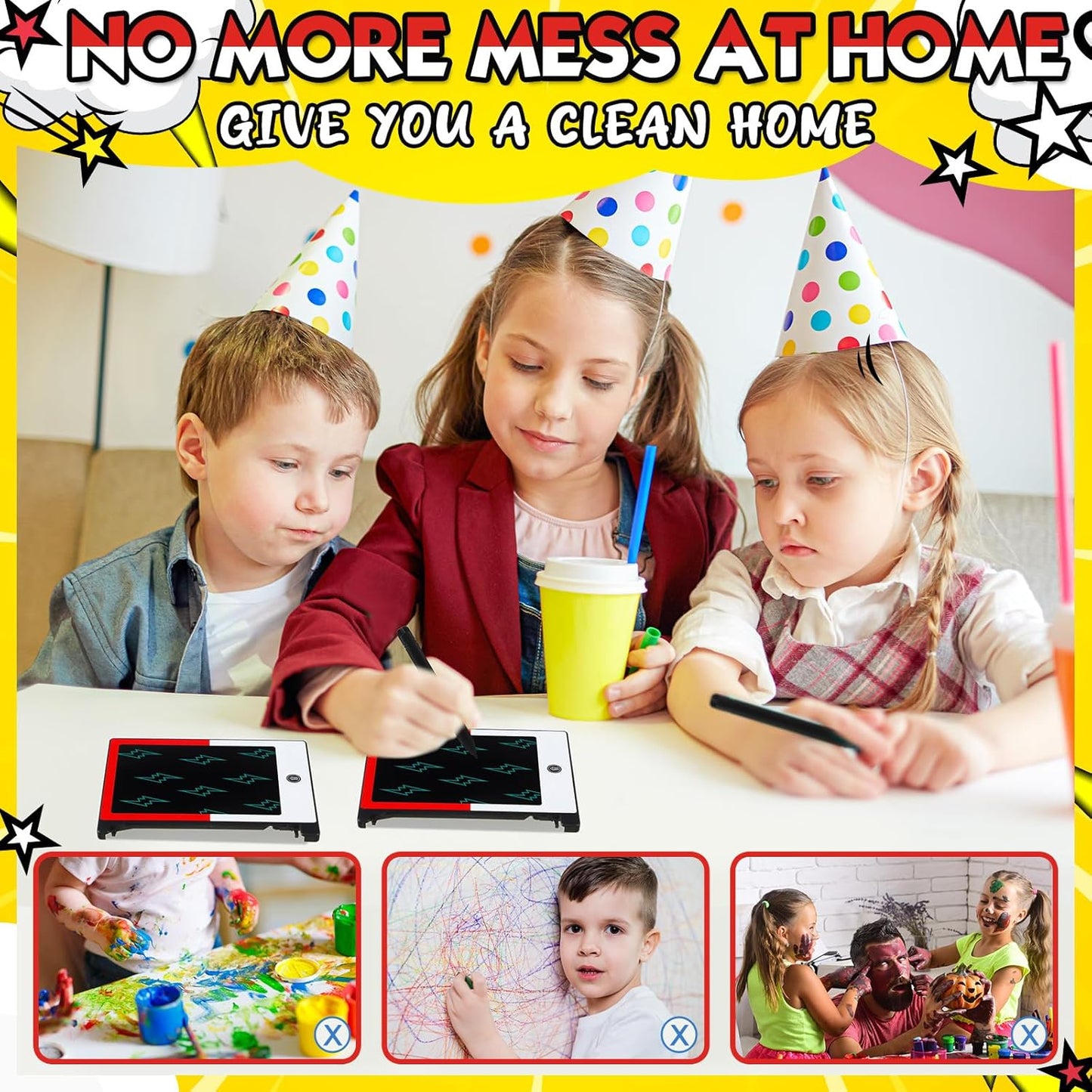 Mini LCD Writing Tablet - 12 Pack Cartoon Animation Doodle Boards | 4.6 Inch Erasable Drawing Pads for Party Favors & Birthday Supplies