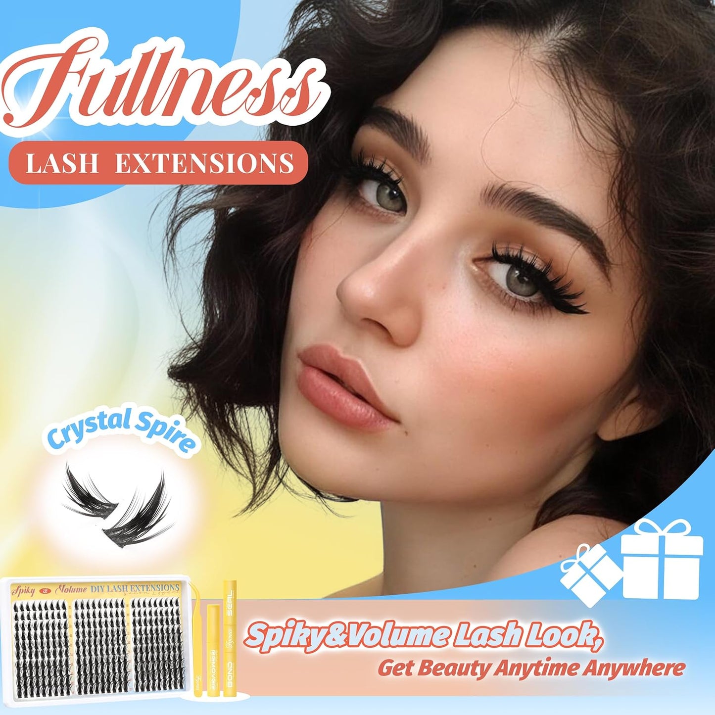 Manga Lash Clusters Kit - Spiky Anime Eyelash Extensions 270 Pcs | D Curl, 10-16mm, Fluffy & Natural Look
