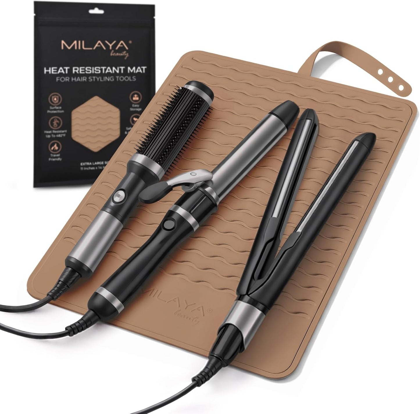 Milaya Beauty Large Heat Resistant Mat - Silicone Curling Iron & Flat Iron Holder | Non-Slip Vanity Accessory for Home & Travel