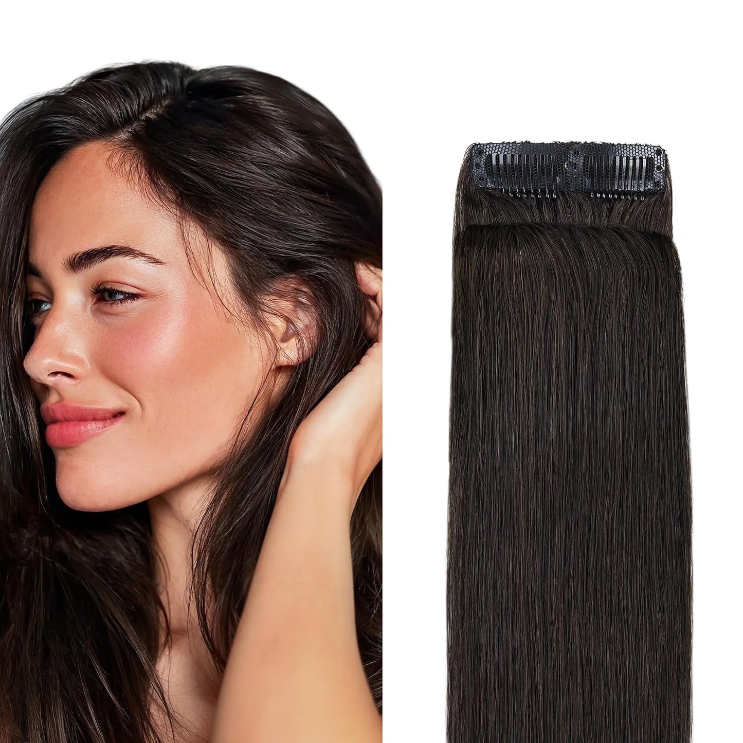 Scalp Hair Fill Ins - Clip-In Human Hair Extensions for Thinning Hair | 18-Inch Balayage 4/27/4 Chocolate Brown to Caramel Blonde, 30g, 4 Pcs