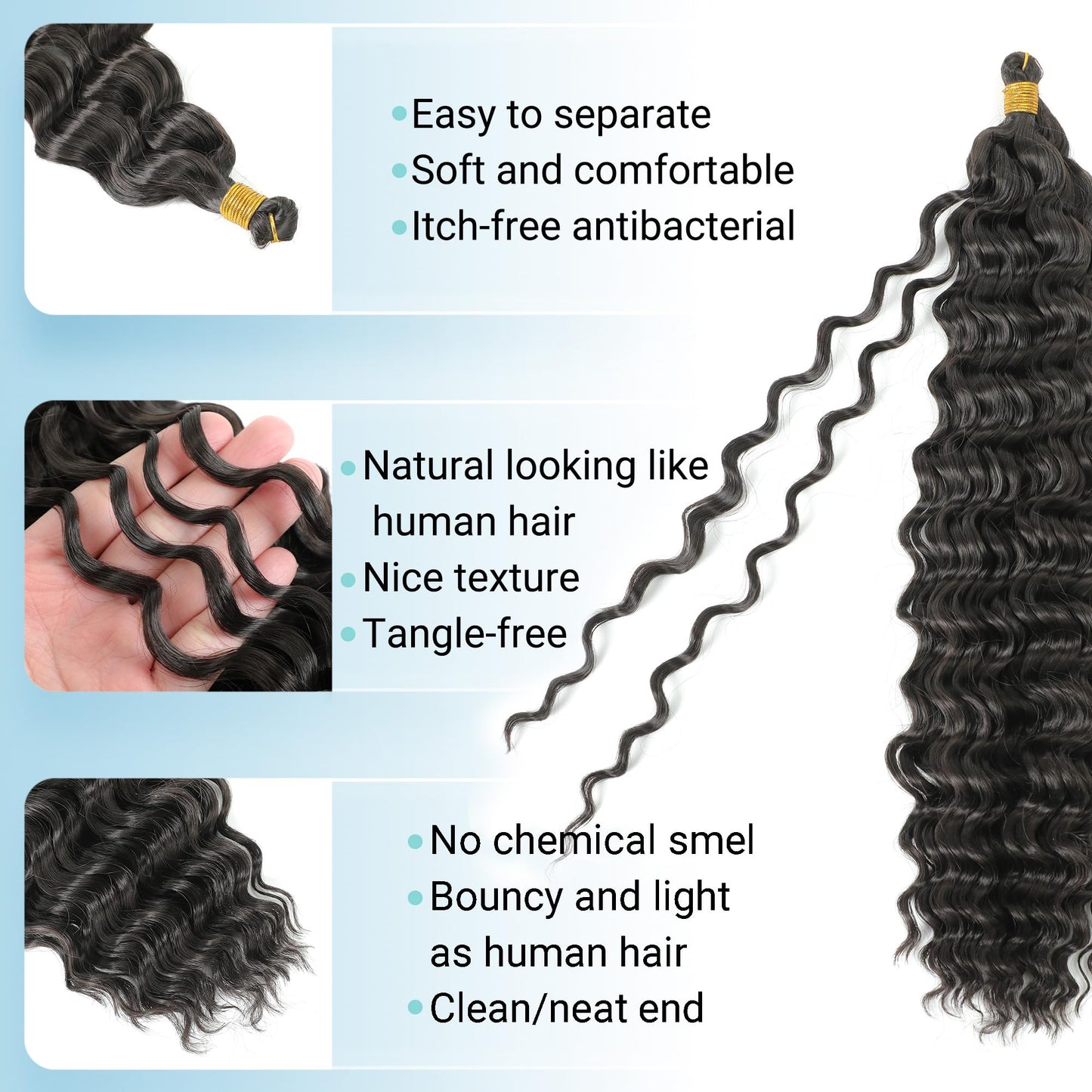 Gladream Curly Braiding Hair Crochet Hair for Black Women 18 Inch 2 Packs Boho Hair for Braiding Deep Wave Bundles Hair Extensions for Braids Water Wavy(18 Inch, #2)