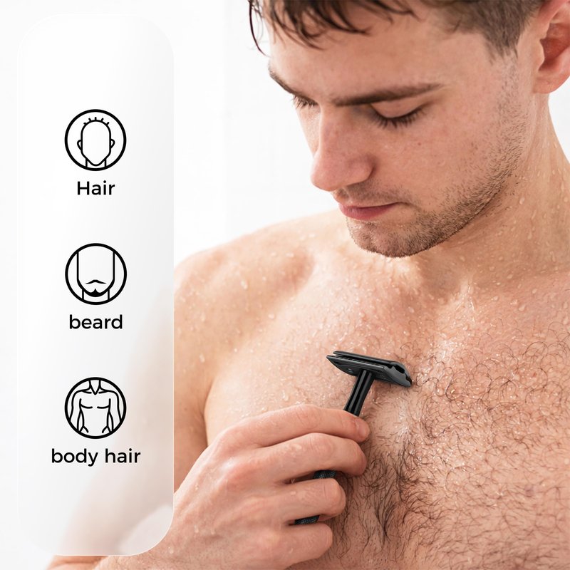 ZOMCHI Safety Razor for Men with 5 Double Edge Safety Razor Blades, One Blade Safety Razor, Metal Razor Zero Waste – Black