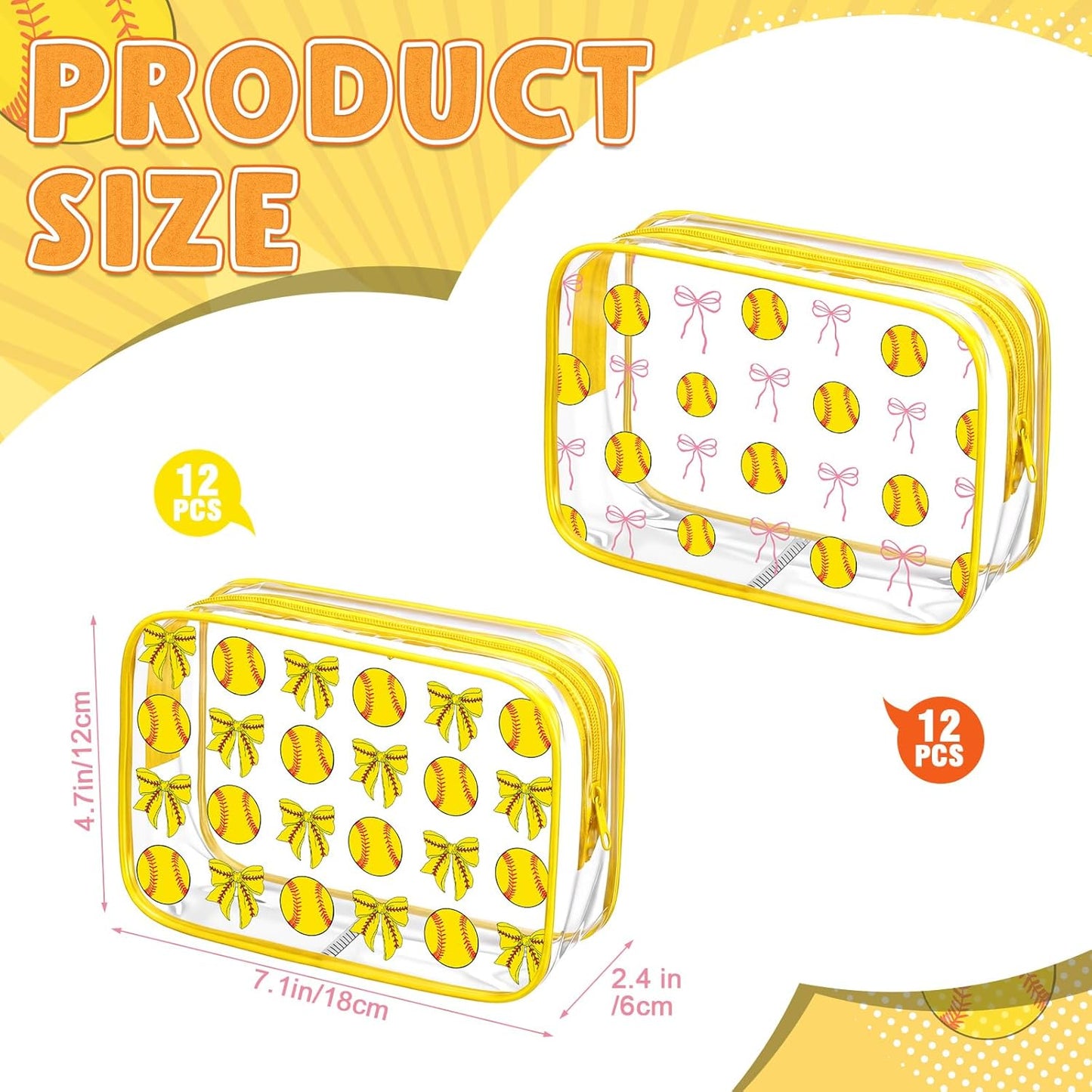 Clear Makeup Bags - 24 Pcs Zippered Party Favor Goodie Bags for Women's Team Gifts | Softball Birthday Decorations