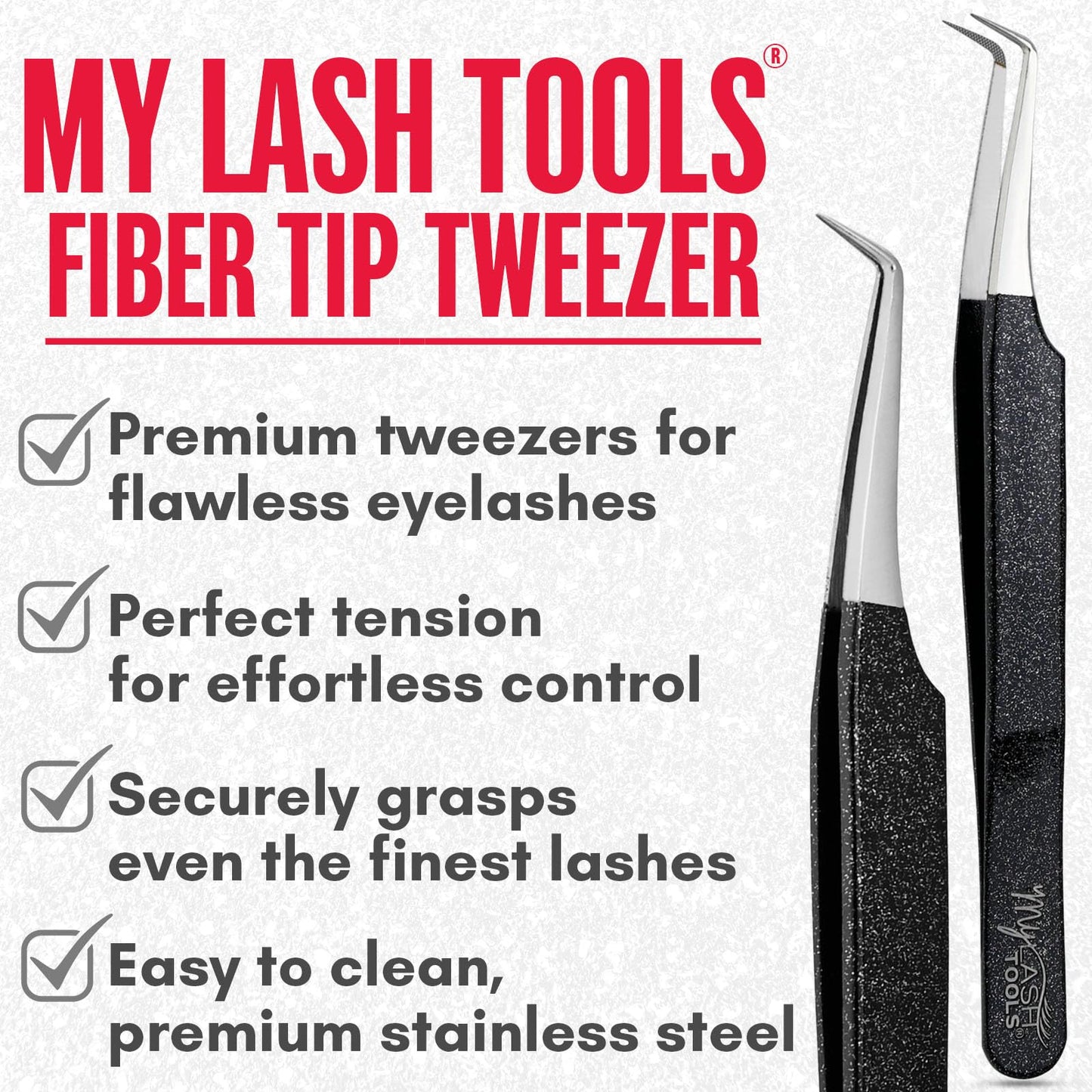 My Lash Tools 90° Volume Fiber Tip Lash Tweezers – 12cm Eyelash Extension Tweezer with Nano Grip Tip, Stainless Steel, Non-Slip Handle (Black)