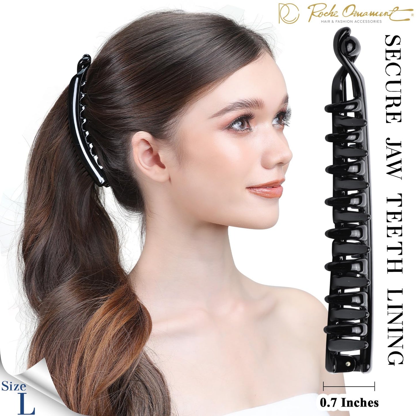 Large Banana Hair Clips for Women - 2 Pcs Thick Curly Ponytail Holders | Strong Hold, Black & Brown