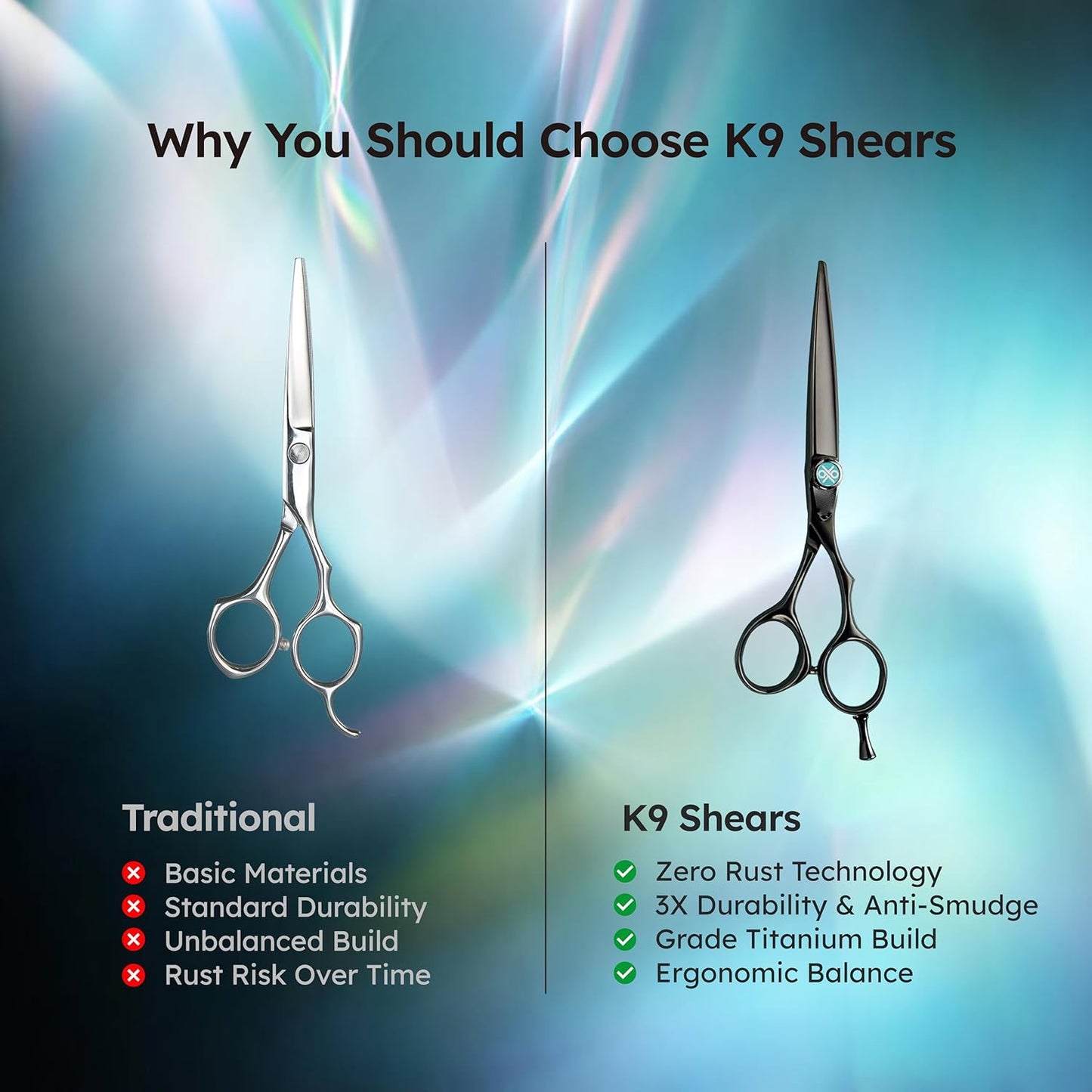 Professional Hair Scissors - 6" Titanium-Black VG-10 Barber Shears with Ergonomic Handle & Anti-Glare Finish | K9 Shears