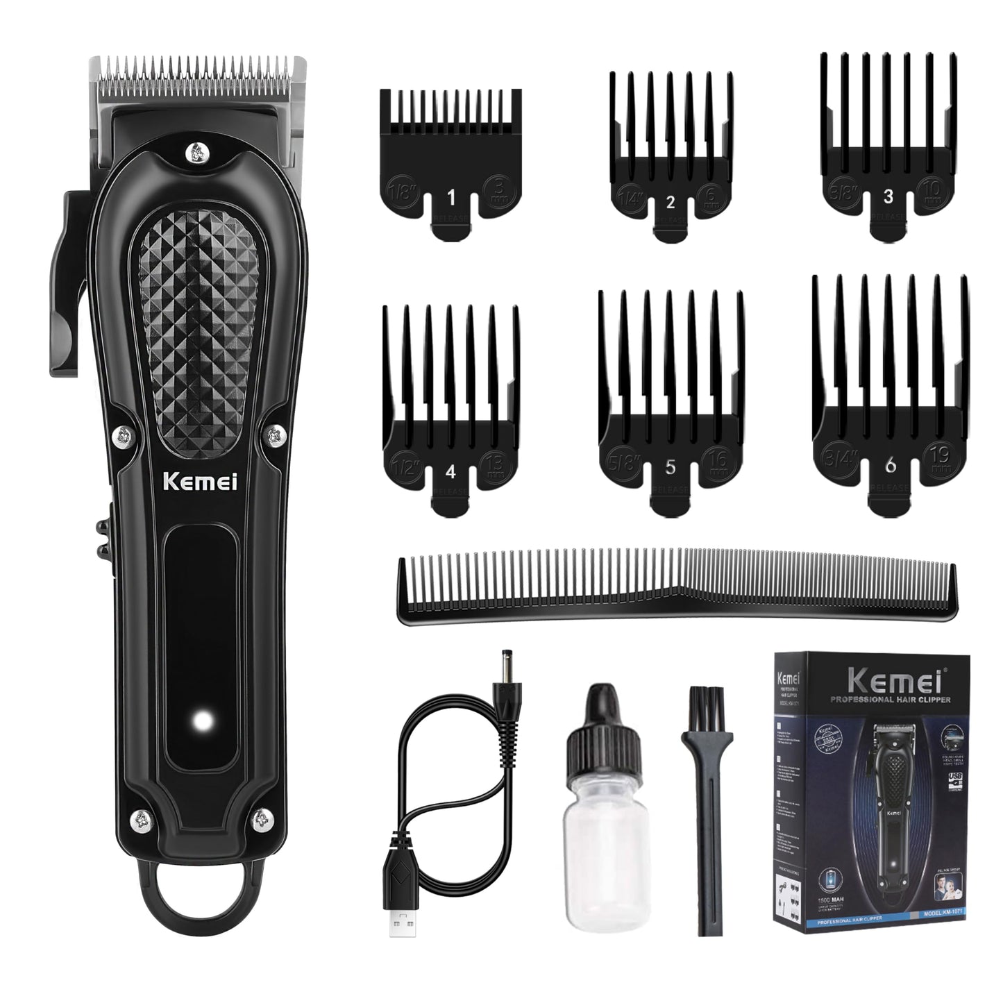 KEMEI Professional Hair Clippers for Men, Cordless & Corded Barber Hair Cutting Clipper, Rechargeable Beard Trimmer for Barbers/Home Use
