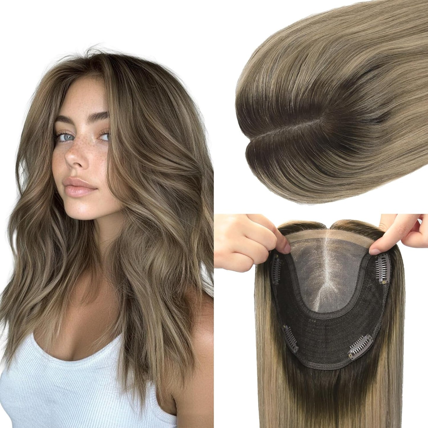 Real Human Hair Toppers for Women - Thinning Crown Solution | 6x7 Inch, 150 Density, 14 Inch Platinum Blonde