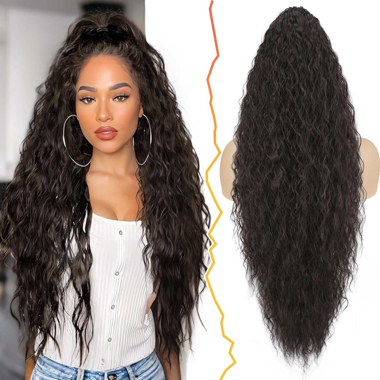 22 Inch Long Curly Wavy Copper Red Ponytail Extension - Synthetic Clip-In Hairpiece for Women | Voluminous Hair