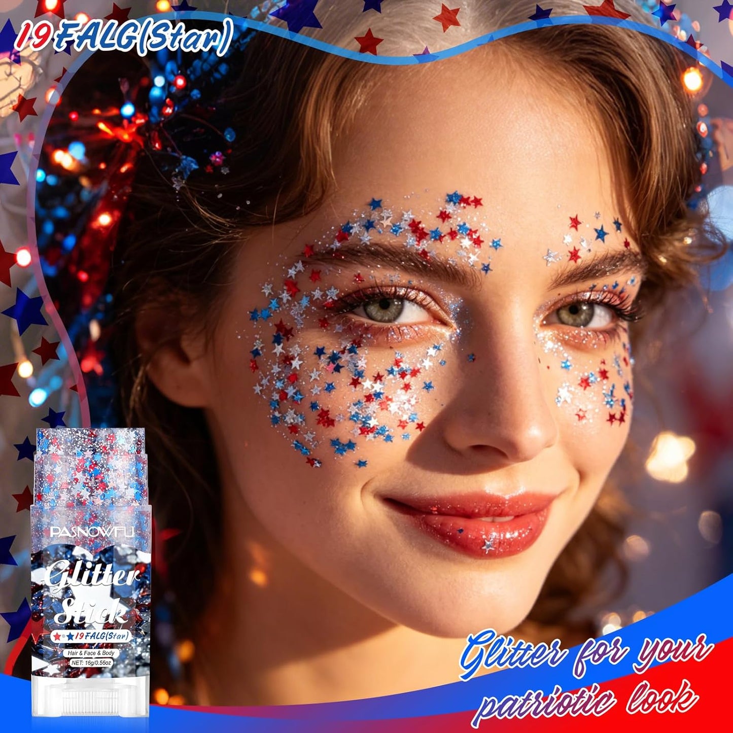 Independence Day Face Glitter Stick - Long-Lasting Star Sparkle Glitter for 4th of July | USA Accessories for Women