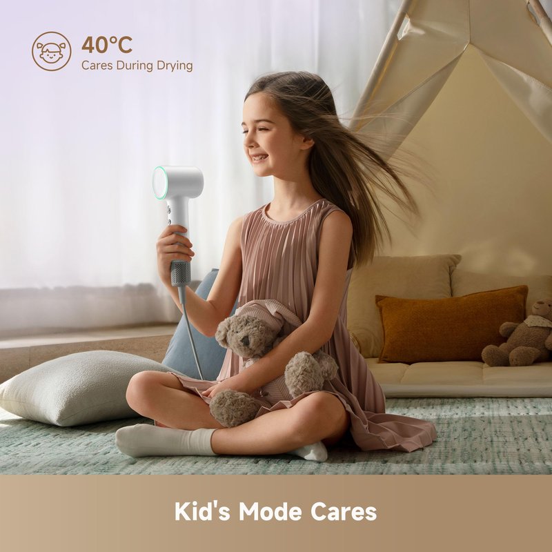 Dreame Mini High-Speed Hair Dryer, 270g Lightweight, Fast Drying, Customizable Modes, 100,000RPM Motor, NTC Temperature Control, Negative Ion Cares, 5 Cutomizable Modes, Kid's Mode