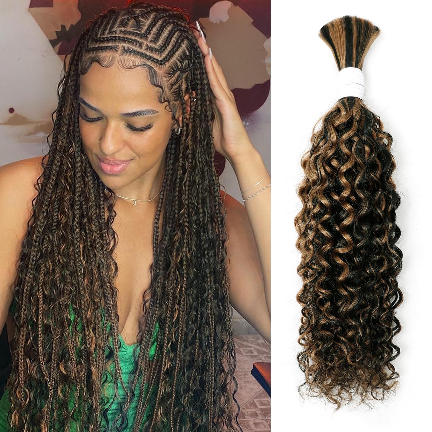Body Wave Curly 4/27 Human Braiding Hair - 100g One Bundle for Boho Braids | 18 Inch