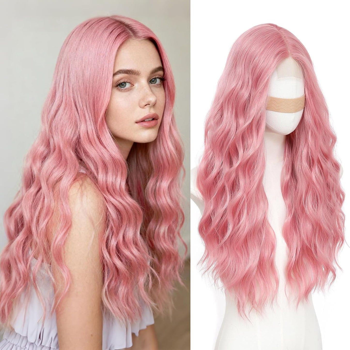 Ombre Blonde Wigs for Women - 26 Inch Long Wavy Synthetic Lace Front Wig | Heat Resistant for Daily & Party Wear