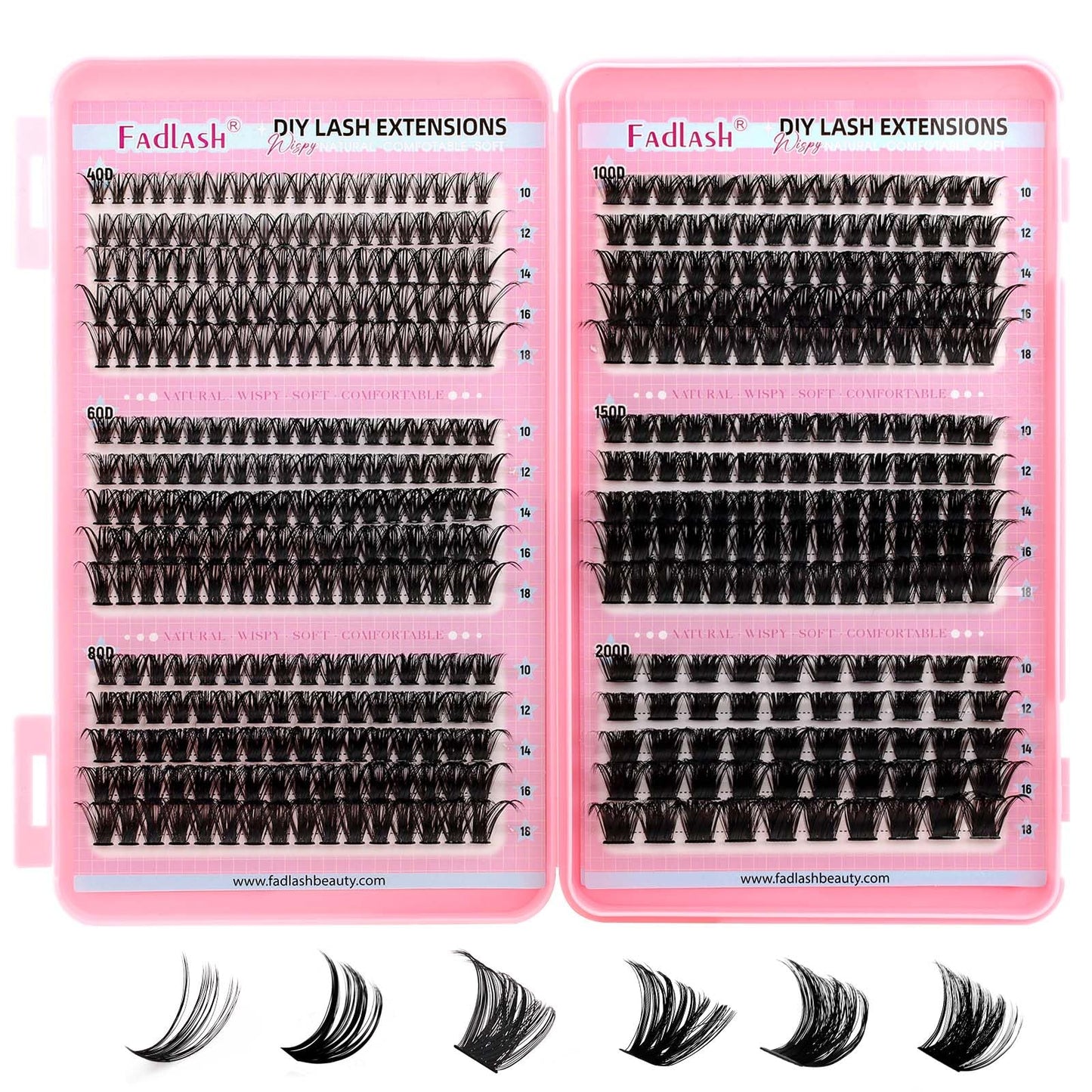 Lash Clusters Eyelash Extensions 40D+60D+80D+100D+150D+200D D Curl Fluffy Eyelash Clusters 10-18mm Natural Wispy Cluster Eyelash DIY Individual Lashes Extensions for Beginners by FADLASH