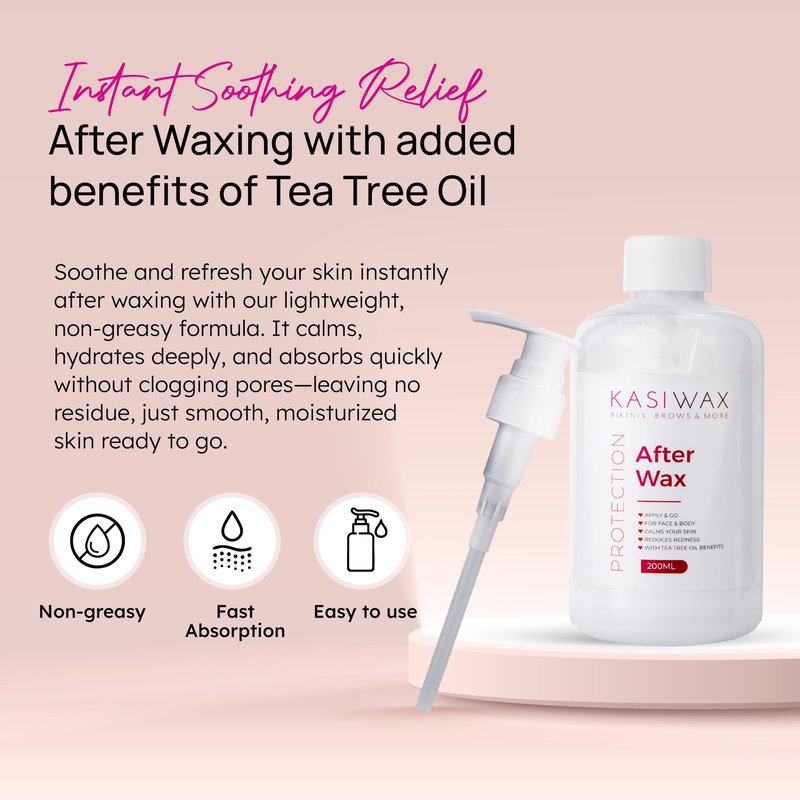 KASIWAX After Wax Lotion for Women & Men | Calms, Hydrates & Protects with Tea Tree Oil | Lightweight, No Residue | For Body, Bikini, Brazilian | Ideal After Waxing, Shaving, Tweezing | 100ml Bottle