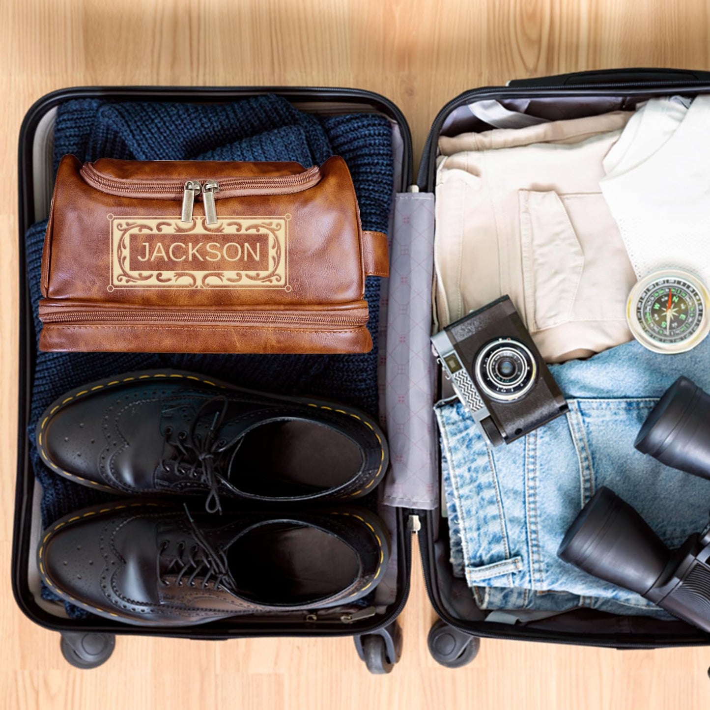 Personalized Toiletry Bag for Men - Custom Large Leather Dopp Kit with Engraved Name & Text, Personalized Gift for Groomsmen, Husband, Dad, Boyfriend, Birthday Gifts for Men