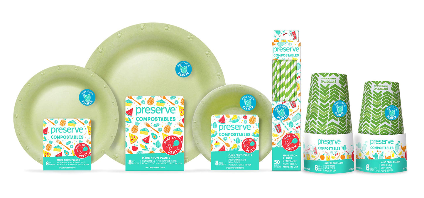 Preserve Made in the USA Compostable Bowls, 12 Ounce Capacity, 8 Count, Green