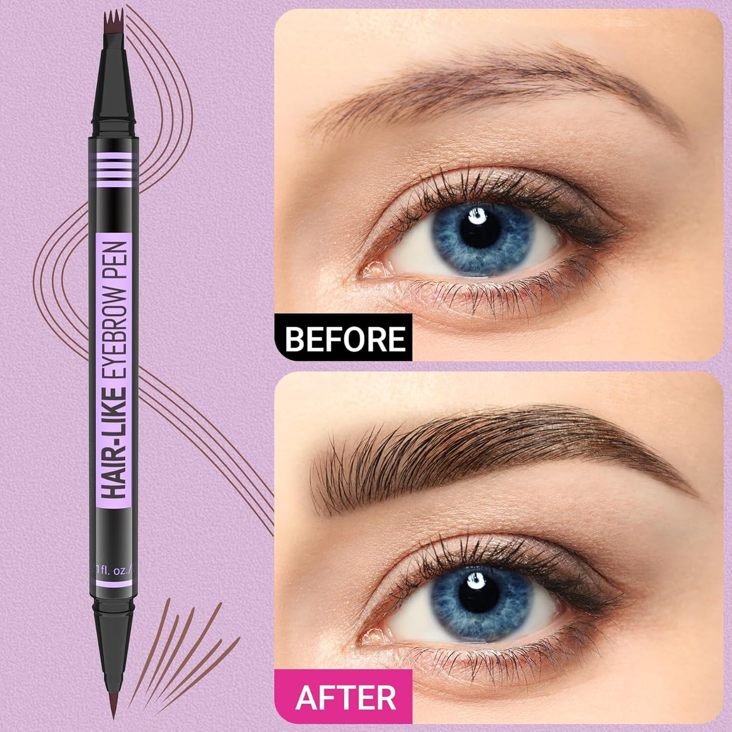 iMethod Eyebrow Pen - 2-in-1 Microblading Eyebrow Pencil with 4-Fork Tip & Brush Tip | Dark Brown, Long-Lasting Natural Look