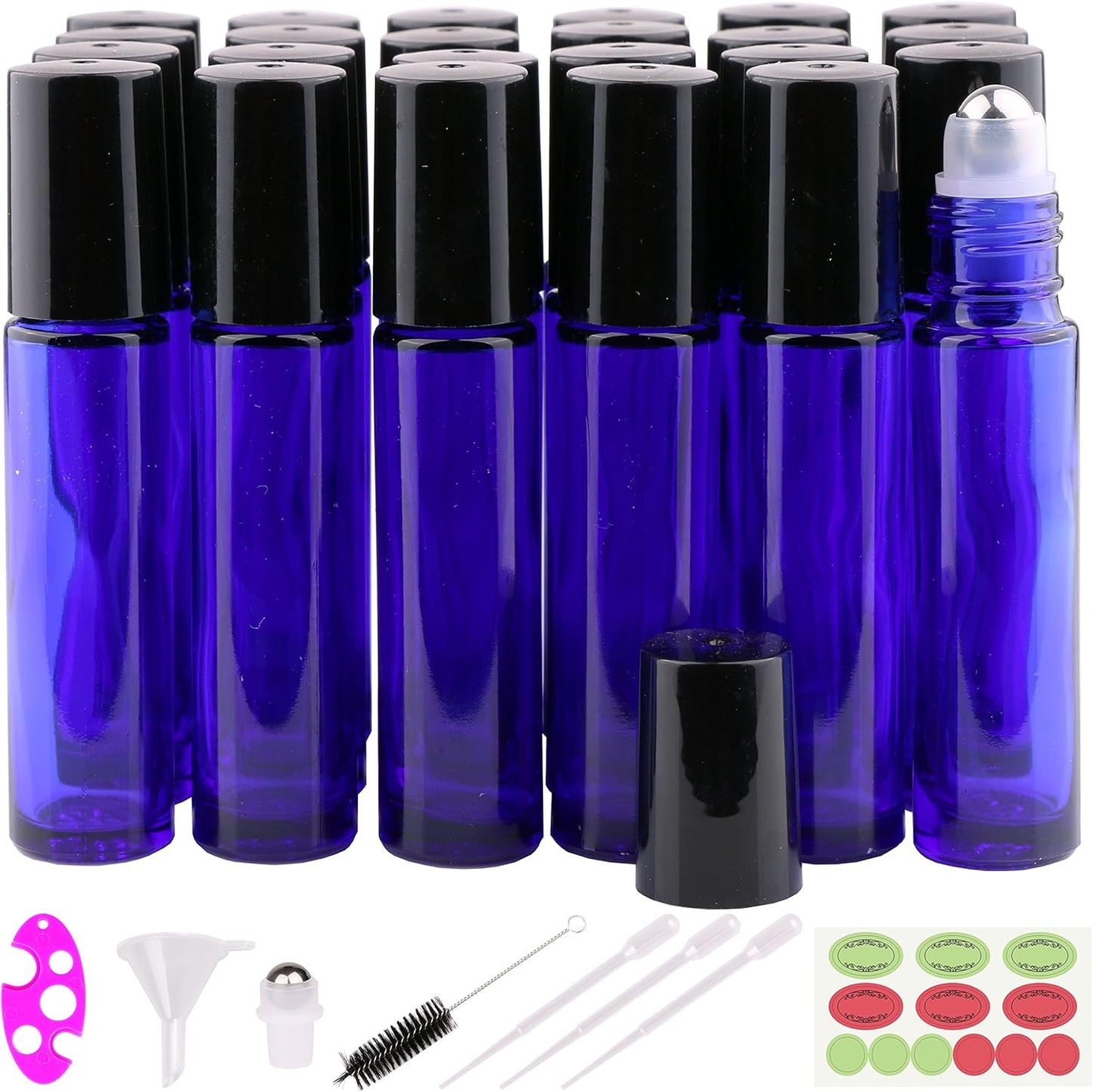 Amber Glass Roller Bottles for Essential Oils - 10ml with Stainless Steel Roller Balls & Aluminum Cap