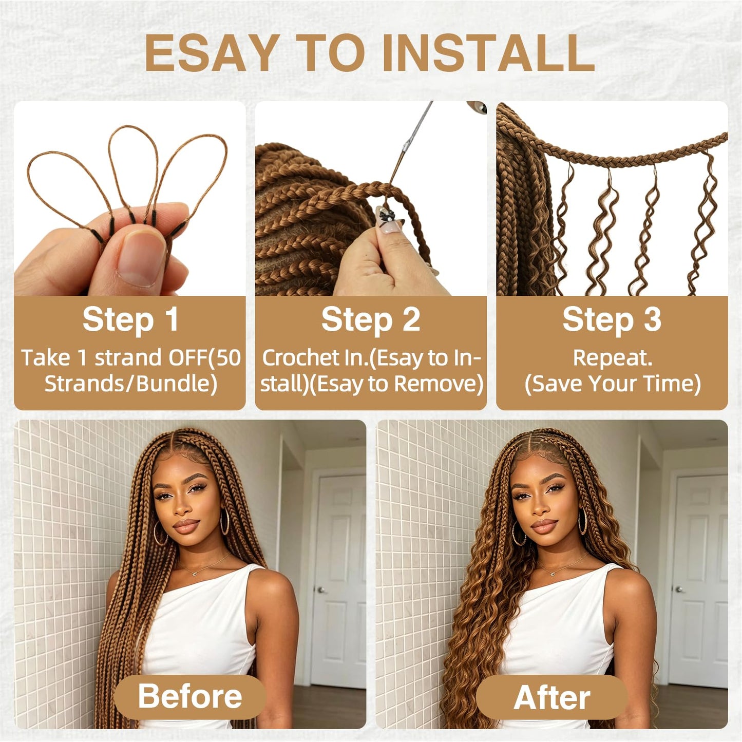 Human Crochet Hair for Black Women 18inch 60g Pre Separated 50 Strands Deep Wave Feather Crochet Human Hair Extensions 30# Light Auburn Invisible Miracle Knots Boho Crochet Bundles