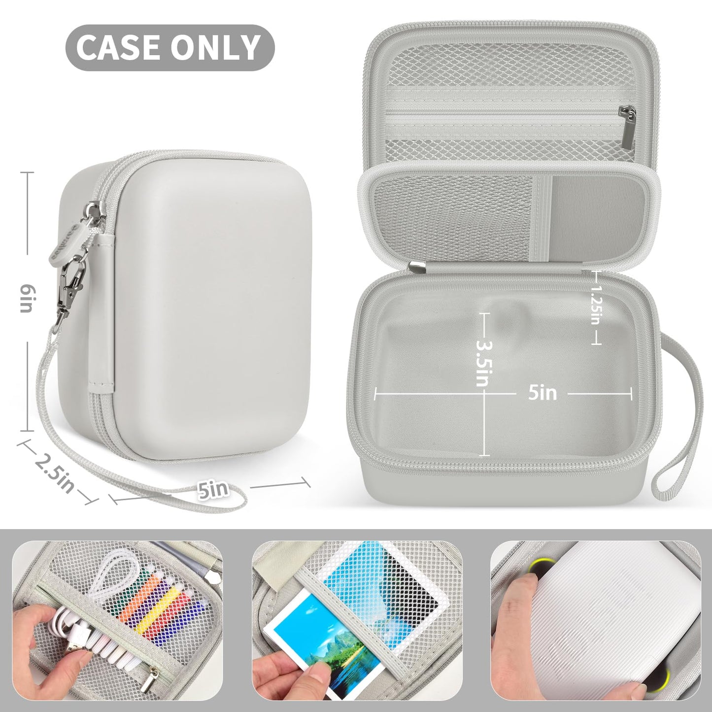 casmilee Instant Photo Printer Case for Fujifilm for Instax Mini Link 3 Smartphone Printer, Portable Printer Storage, Mesh Pocket for Mini Instant Camera Film and Cable Accessories- Grey (Box Only)
