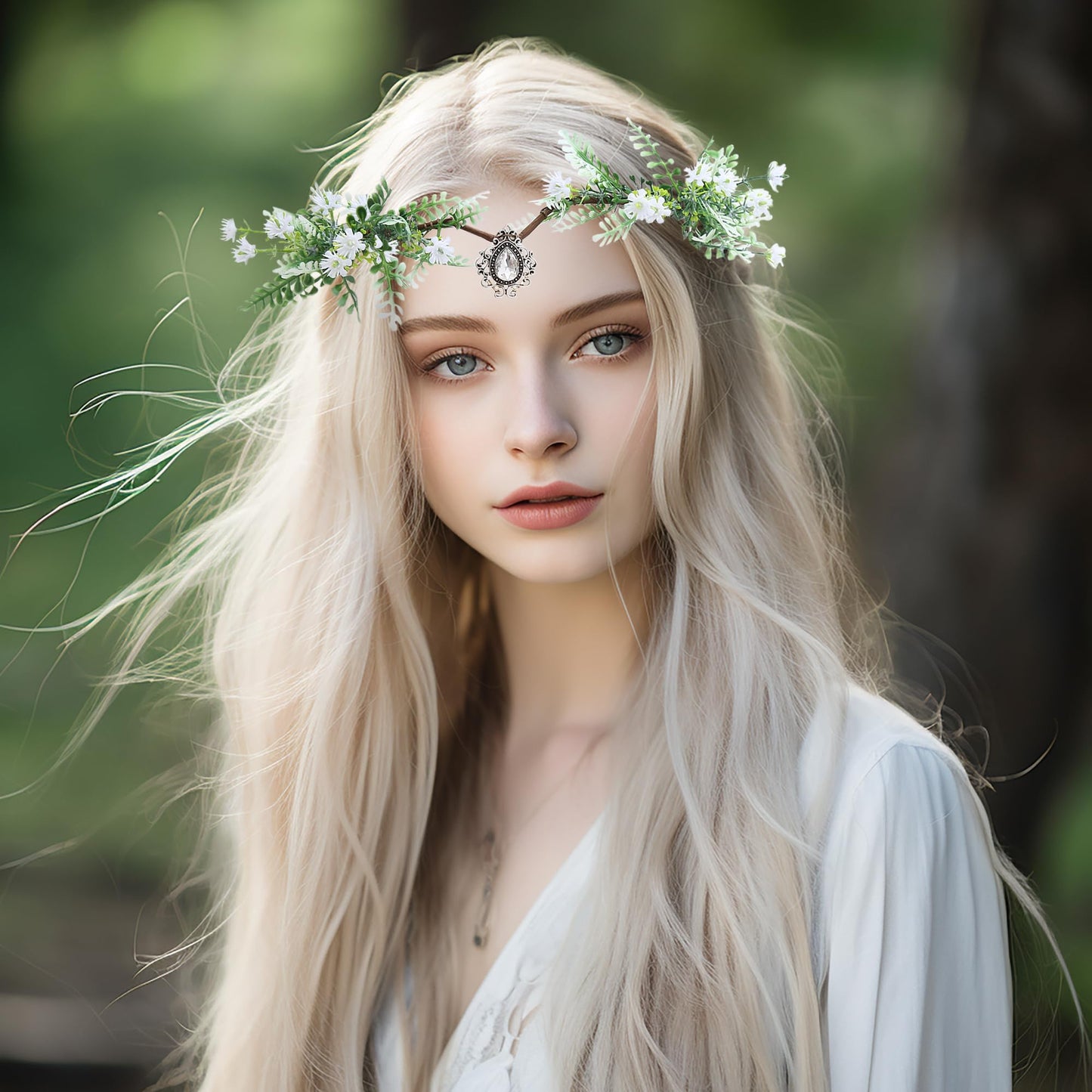 Vivivalue Woodland Flower Crown Forest Fairy Headpiece Elf Headband Halo
