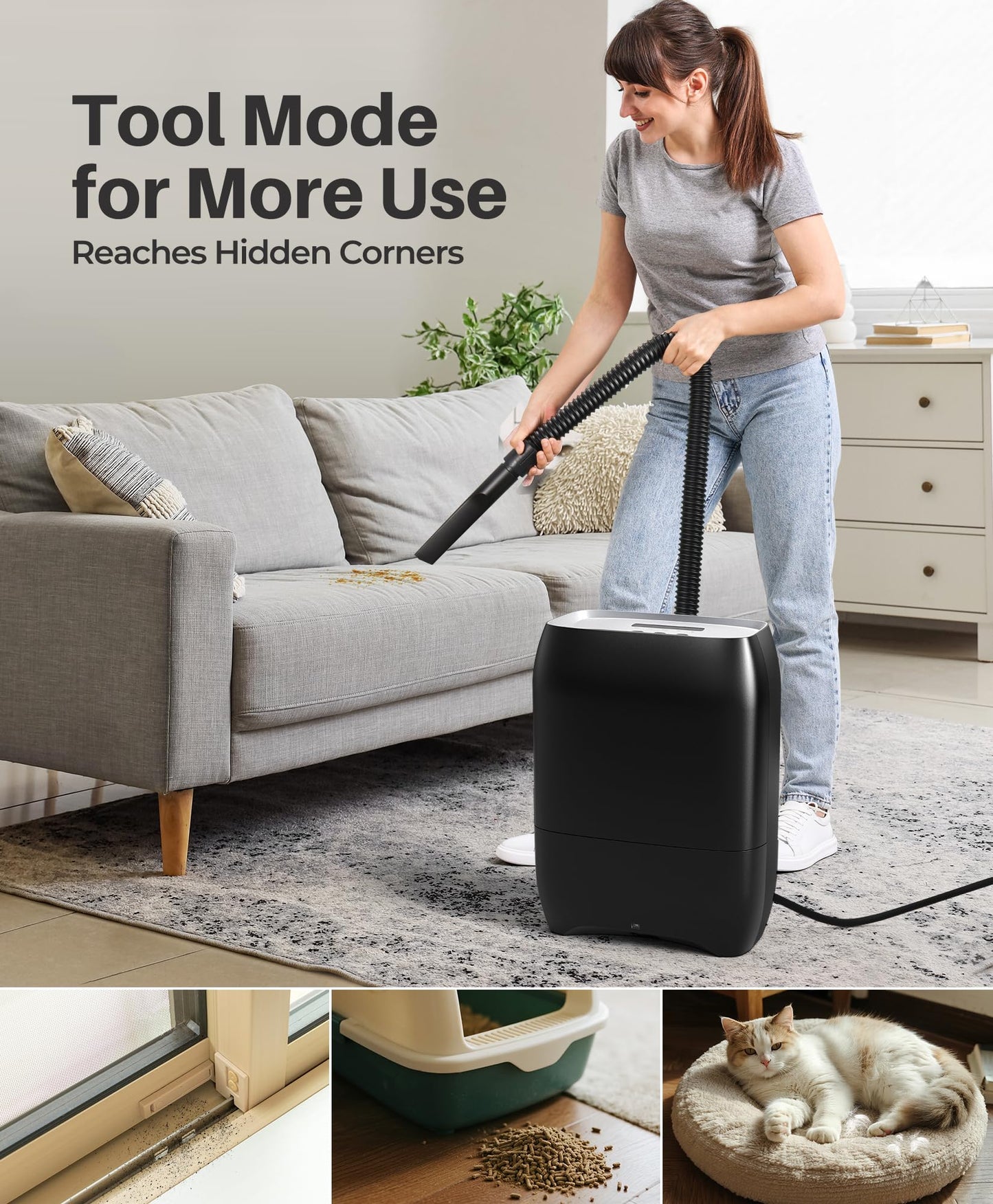 LyriFine Touchless Vacuum Automatic Dustpan, 6-Pack Dustbags Automatic Dustpan with Nozzle Attachment, Auto Sensors Hair Vacuum for Salons, 2 Cleaning Modes Electric Dustpan for Floors Pet Hair Food