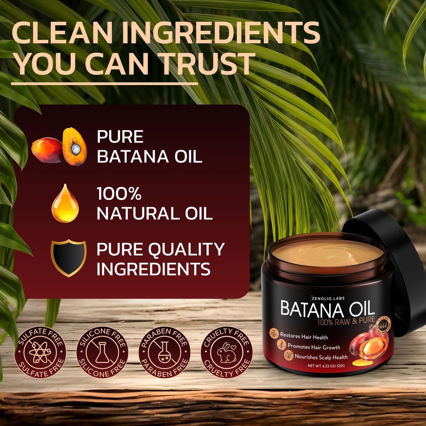 Batana Oil for Hair Growth - 100% Pure & Unrefined - Raw Natural Dr. Sebi Botana Oil - Scalp Health, Strengthens, Thickens & Hydrates - Repairs Split Ends - Prevents Hair Loss for Men & Women