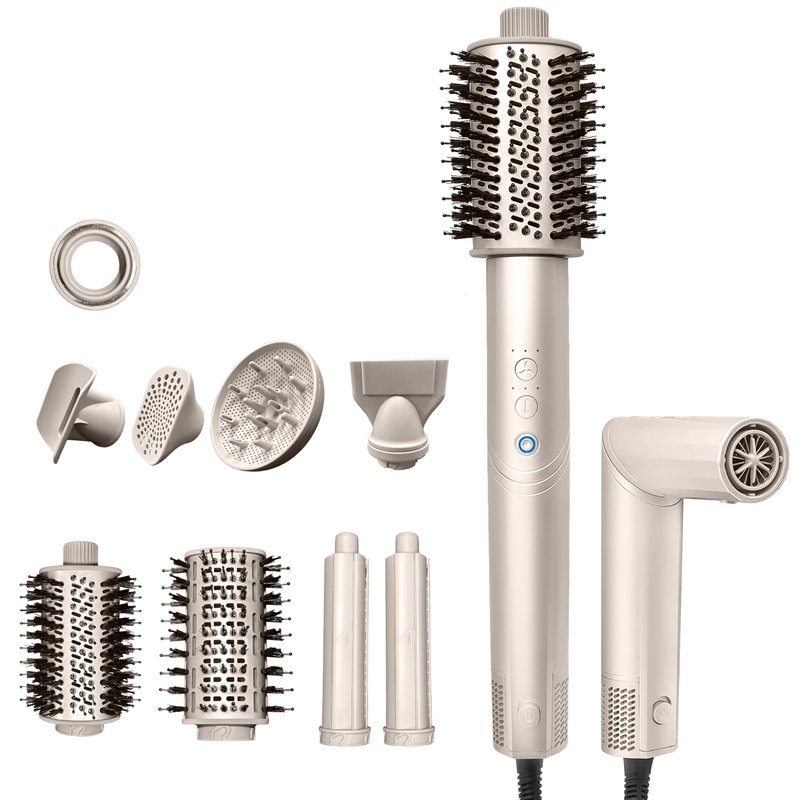 8 in 1 Hair Dryer Brush and Blow Dryer, Hot Hair Styler with 110,000 RPM High-Speed Negative Ion, Automatic Curling Iron, Thermal Hair Brush for Fast Drying Straightening Curling Voluming (Champagne)