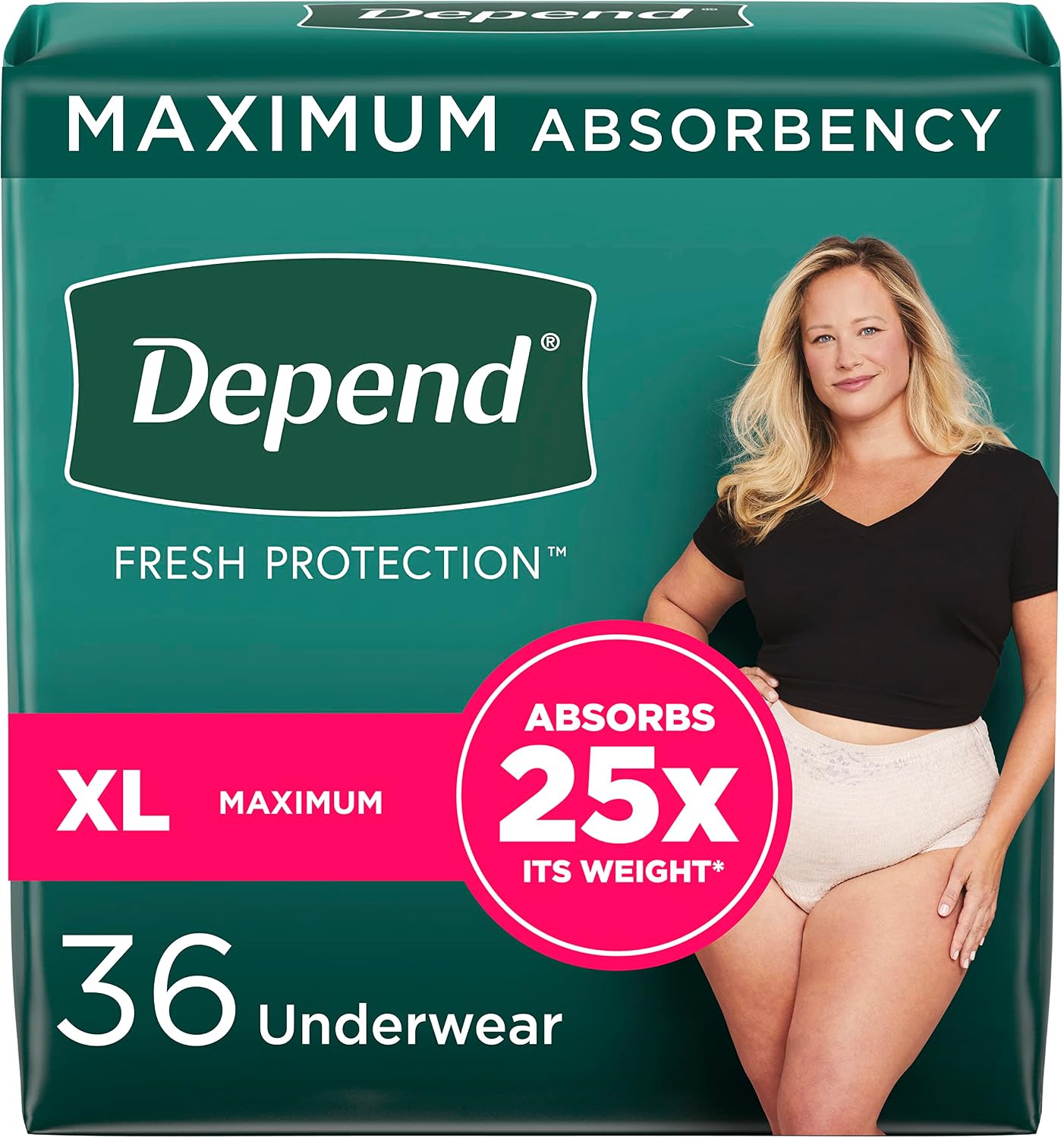 Depend Fresh Protection Adult Diapers - Maximum Absorbency Incontinence Underwear for Women | Large, Blush, 72 Count